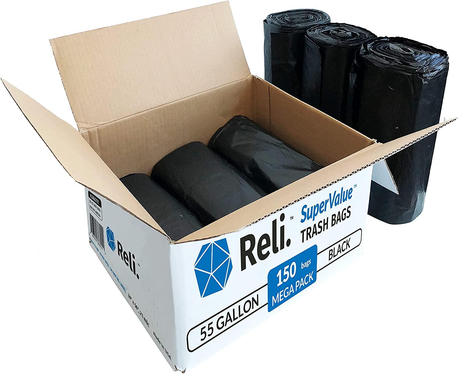 Reli. Easy Grab Trash Bags, 55-60 Gallon (150 Count), Made in USA