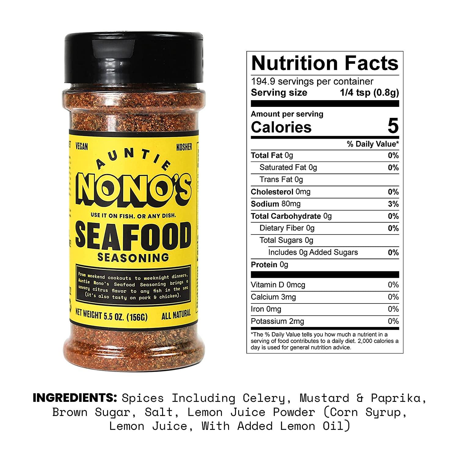  Auntie Nono's All-Natural Seafood Seasoning - Savory Citrus  Fish Rub with Lemon, Paprika, Celery and Mustard, 5.5 oz. : Grocery &  Gourmet Food