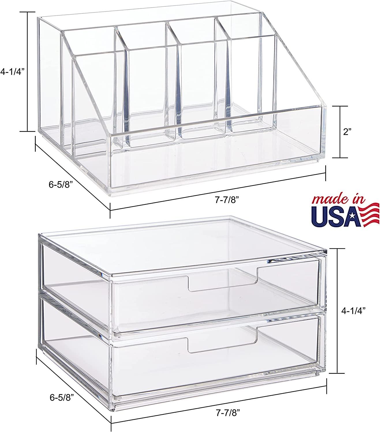 FEMELI Office Desk Organizer and Accessaries,Acrylic Desk Organizer with 8  Compartments +1 Drawer(White)