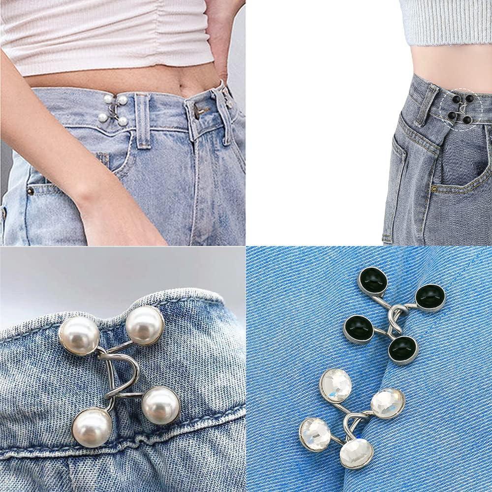 6 Pcs Pant Waist Tightener Reusable Waist Button Tightener Adjuster Jean Clips Pin Pearl Waist Brooch for Loose Jeans Clothing Dresses Women Instant