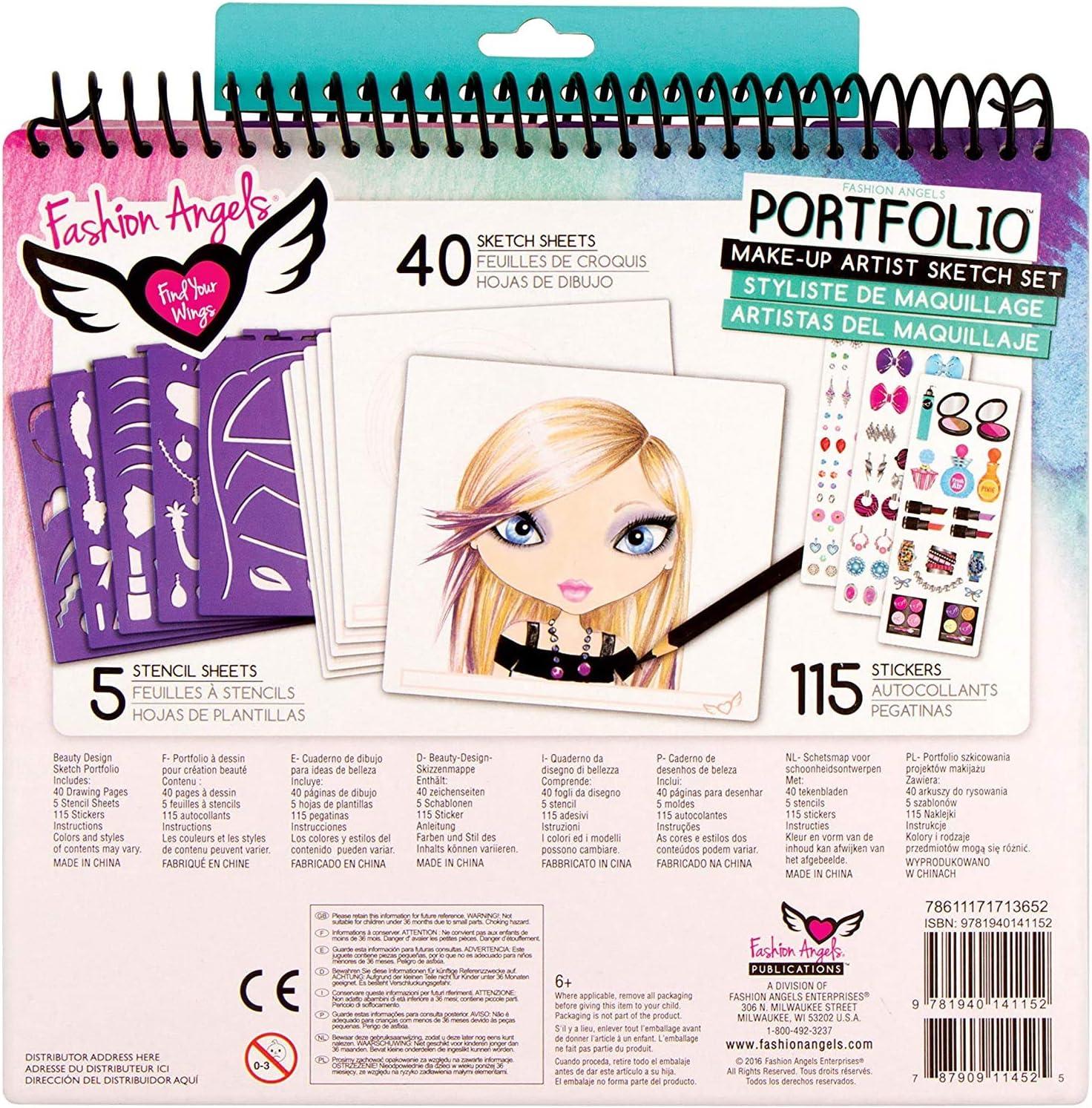 Fashion Angels Make-up & Hair Design Sketch Portfolio (11452) Sketchbook  for Beginners, Sketchbook with Stencils and Stickers for Ages 6 and Up