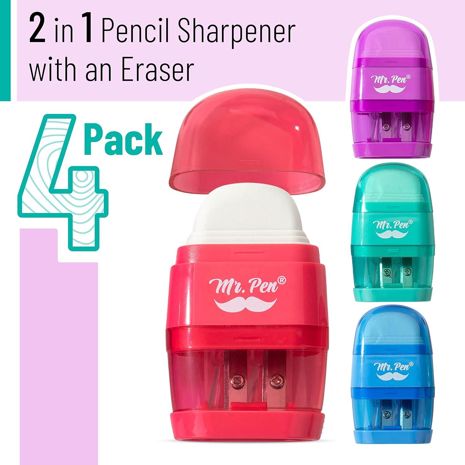 Mr. Pen- Eraser Pencil with Brush, 3 Pcs, 2 Eraser Pencils with Brush and 1 Sharpener, Pencil Brush Eraser, Pencil Eraser with Brush, Eraser Pencils