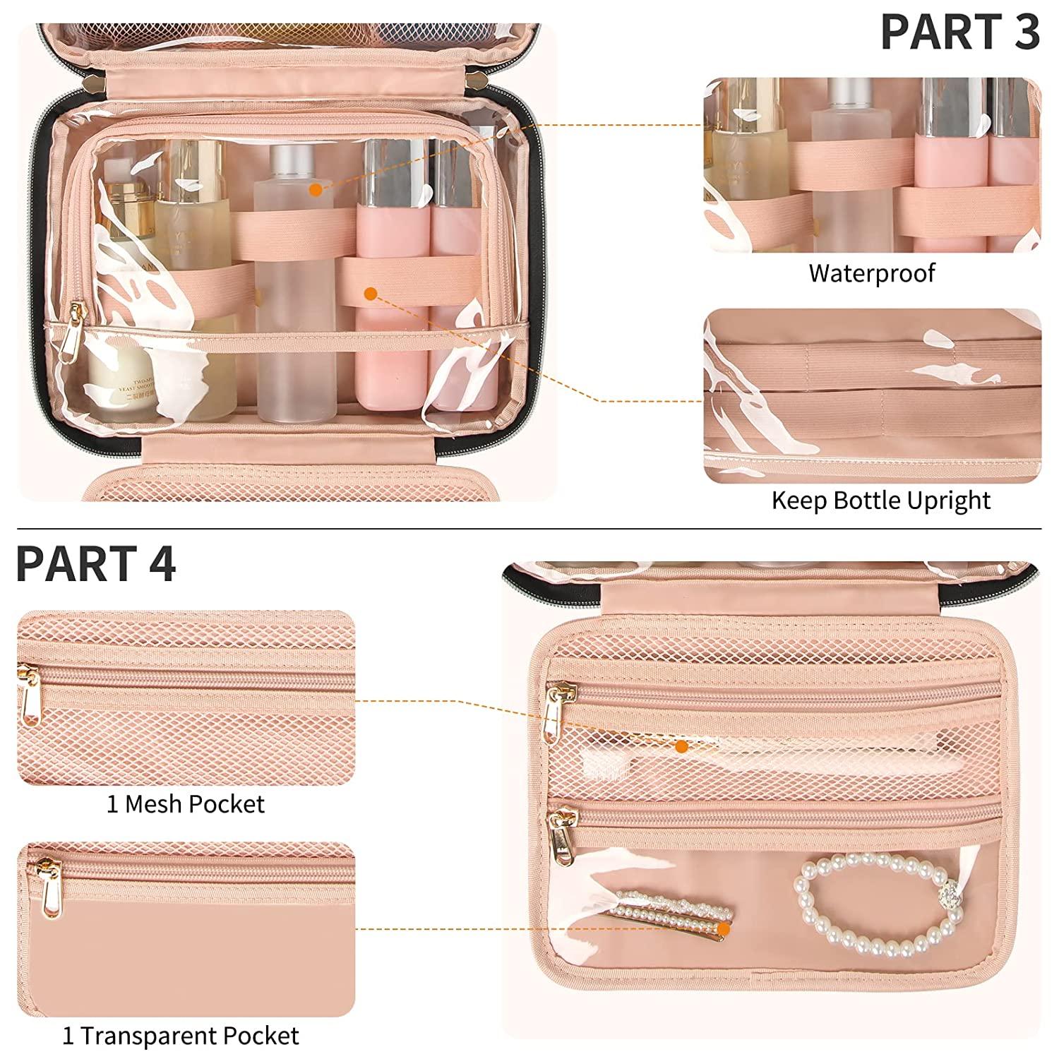  CUBETASTIC Travel Toiletry Bag, Portable Makeup Bag with  Hanging Hook Waterproof Cosmetic Organizer Case 3 Compartment Leather Pouch  for Toiletries : Beauty & Personal Care