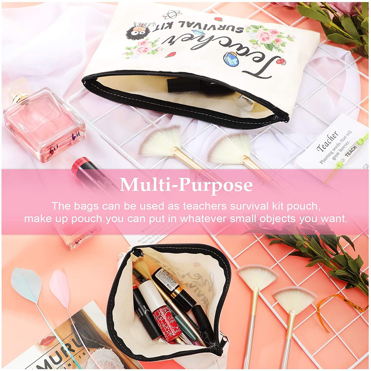 Teacher Appreciation Cosmetic Bags - Aesthetic Bag for Teacher Supplies, 4 Designs Available, Art Teacher Survival Kit | Andaz Press