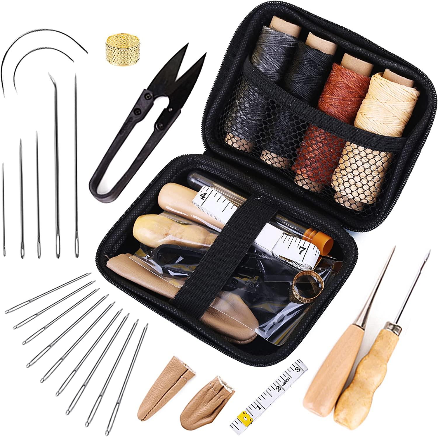 IMZAY 28 PCS Leather Sewing Kit With Large-Eye Stitching Needles Waxed  Thread Leather Sewing Tools For DIY Leather Craft