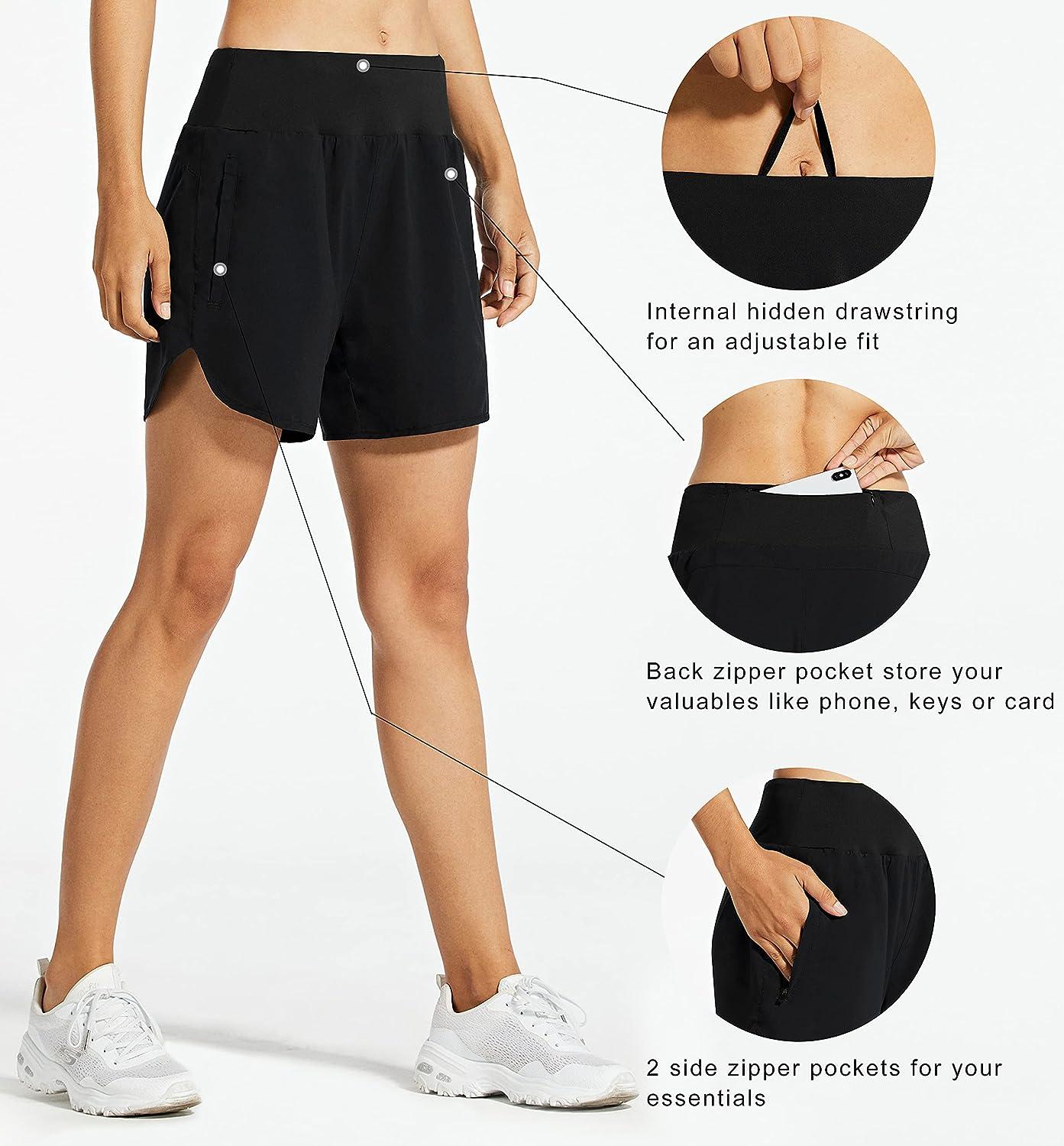 THE GYM PEOPLE Women's High Waisted Bermuda Workout Shorts Long Hiking  Running Shorts with Zipper Pockets Black at  Women's Clothing store