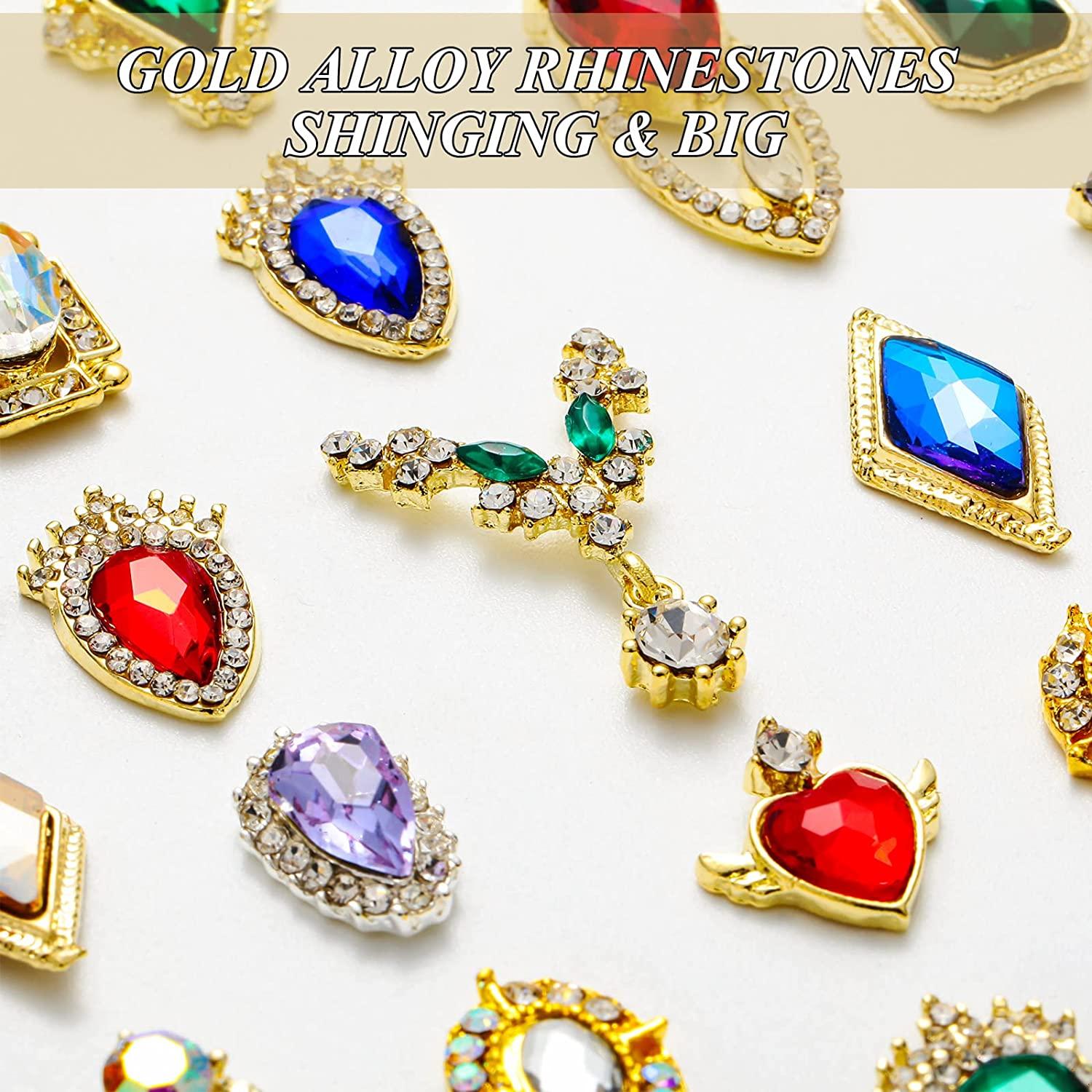84 Pieces 3D Nail Charms Gold Heart Drop Rhinestones Art for Acrylic Nails  Colorful Crystals Big Nail Gems AB Nail Diamonds Nail Charms Women Girls  DIY Nail Decorations, 42 Styles (Bright Style)