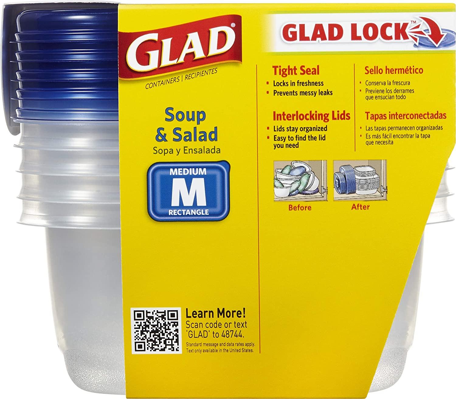 Glad Food Storage Containers, Soup and Salad, 24 Ounce, 5 Count, Plastic  Containers