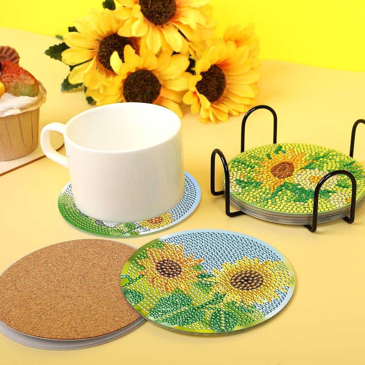Sunflower Diamond Painting Coasters DIY Diamond Art Coaster 5D Full Drill Diamond  Coaster Acrylic Round Cup
