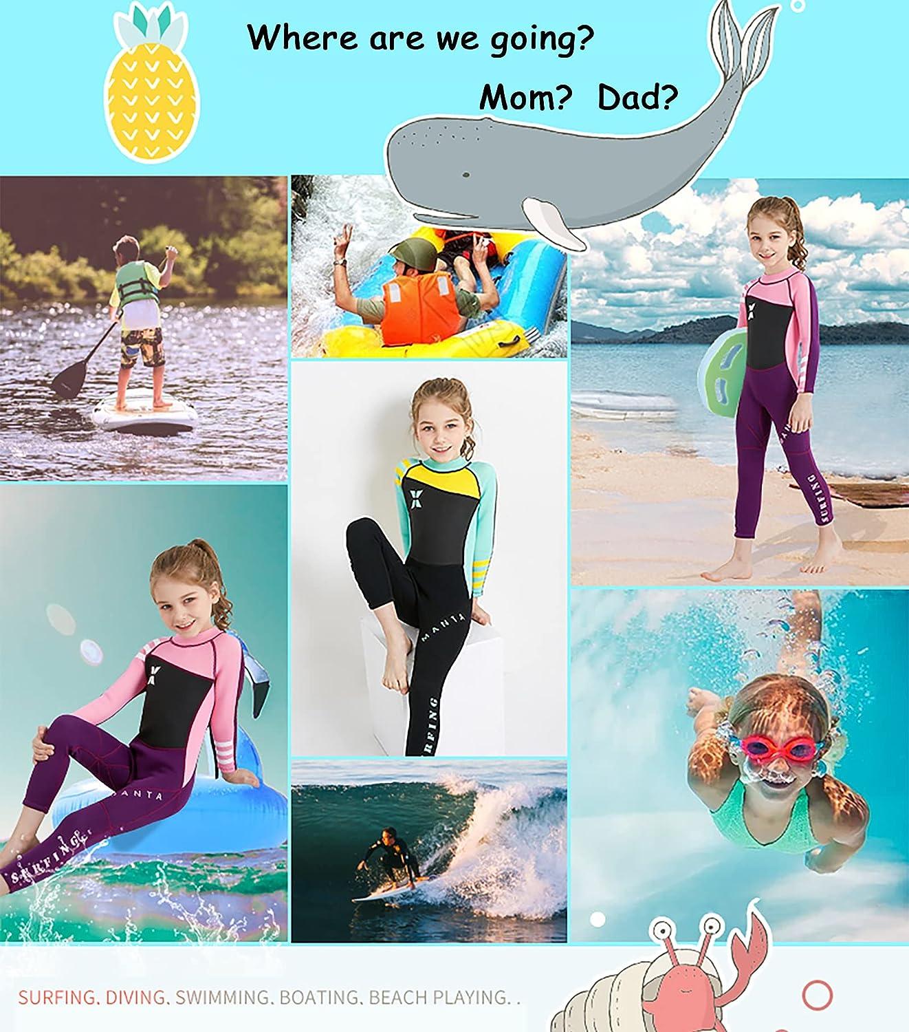 Kids Wetsuit 2.5mm Neoprene Nylon Thermal Swimsuit, Full Body Surf Suit for  Girls Boys and , Wet Suit Swimming - Green S 