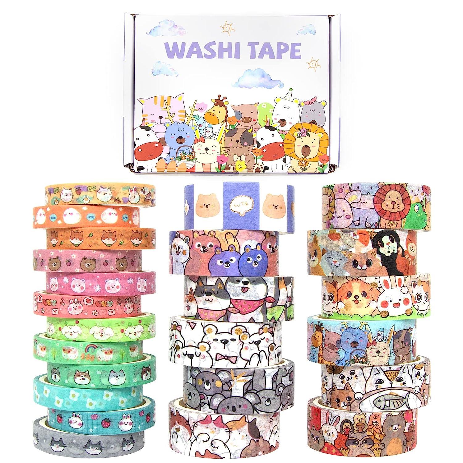 Voolcaoo Cute Washi Tape Set - 24 Rolls Kawaii Animals Gold Foli Decorative  Masking Tape for Scrapbooking, Kids DIY Crafts, Art, Wrapping(Dog & Cat)