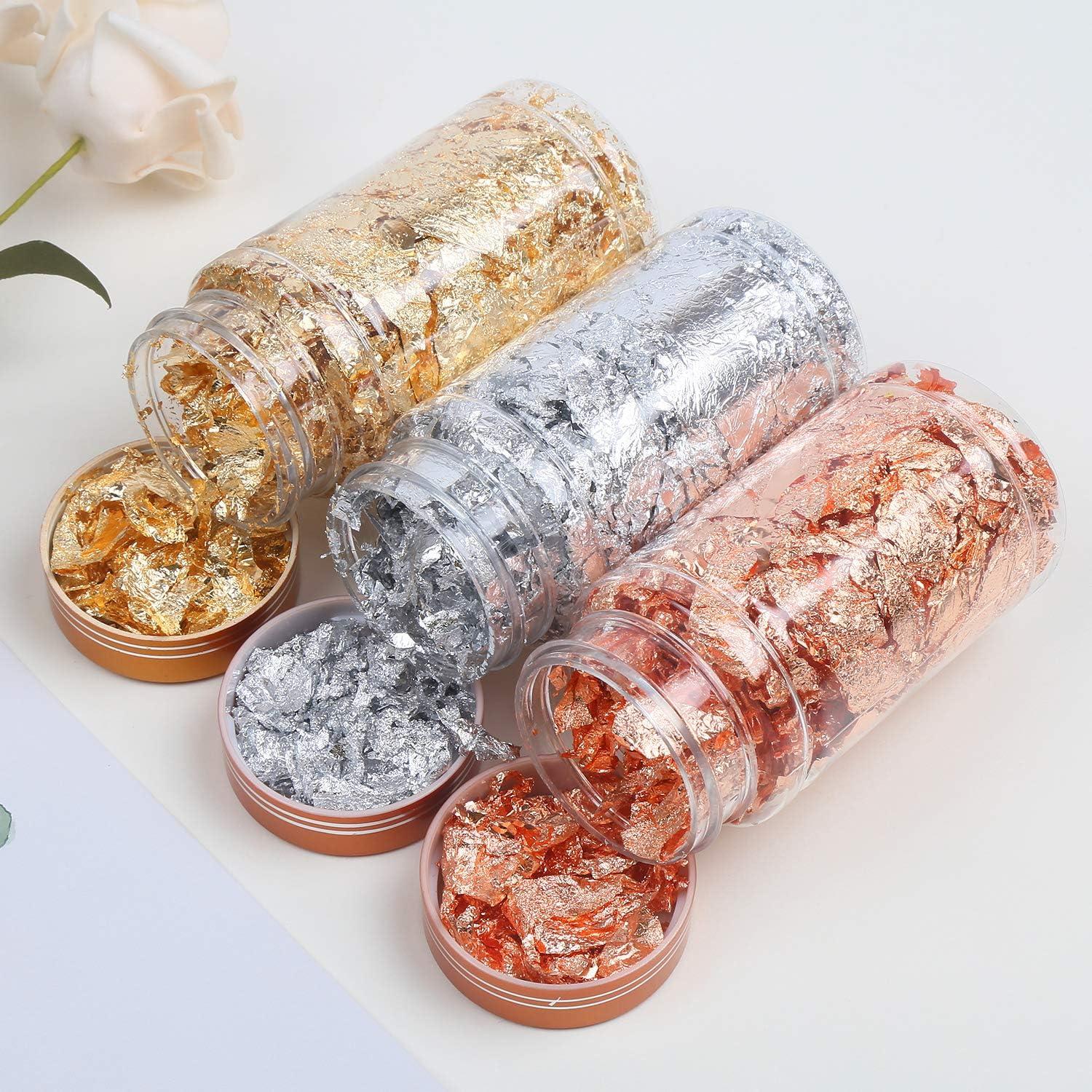  Glitter Gold Flakes,Gilding Flakes Leaf Silver Rose Gold Foil  for DIY Resin Jewelry Soap Making,Painting,Crafts,Nail Art  Decoration,Slime,Cosmetic Lip Gloss - 3 Packs Gold+Silver+Copper Foils,2  Grams : Arts, Crafts & Sewing