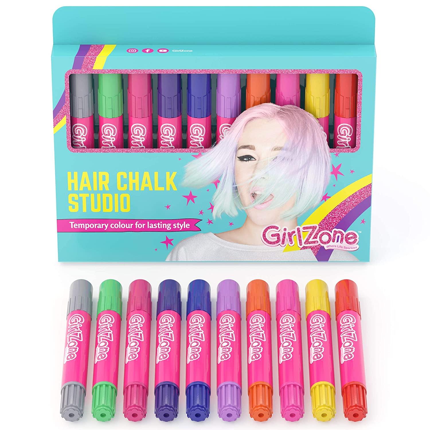 GirlZone Hair Chalk Set For Girls - 10 Piece Temporary Hair Chalks Color - Girl  Toys For Girls Ages 8-12 - Birthday Gifts For Girls - Gifts For 7 8 9 10 11  Year Old Girls - Girls Toys 8-10 Years Old