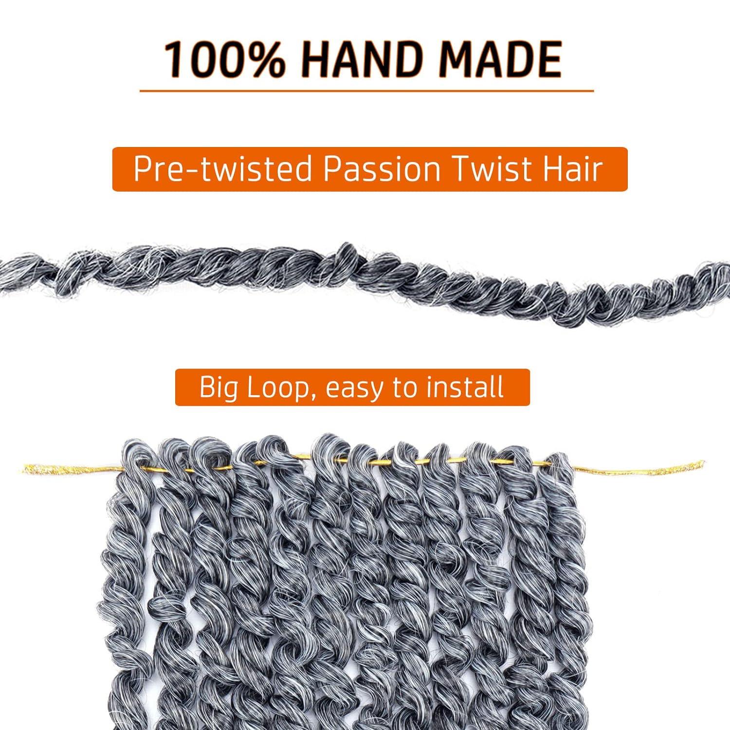 Dorsanee Pre-twisted Passion Twist Hair 10 Inch 8 packs Short Passion Twist  Crochet Hair Pre-looped Crochet Braids for Women Gray Passion Twists  Synthetic Curly Crochet Hair Extensions (1B/Gray) 10 Inch (Pack of