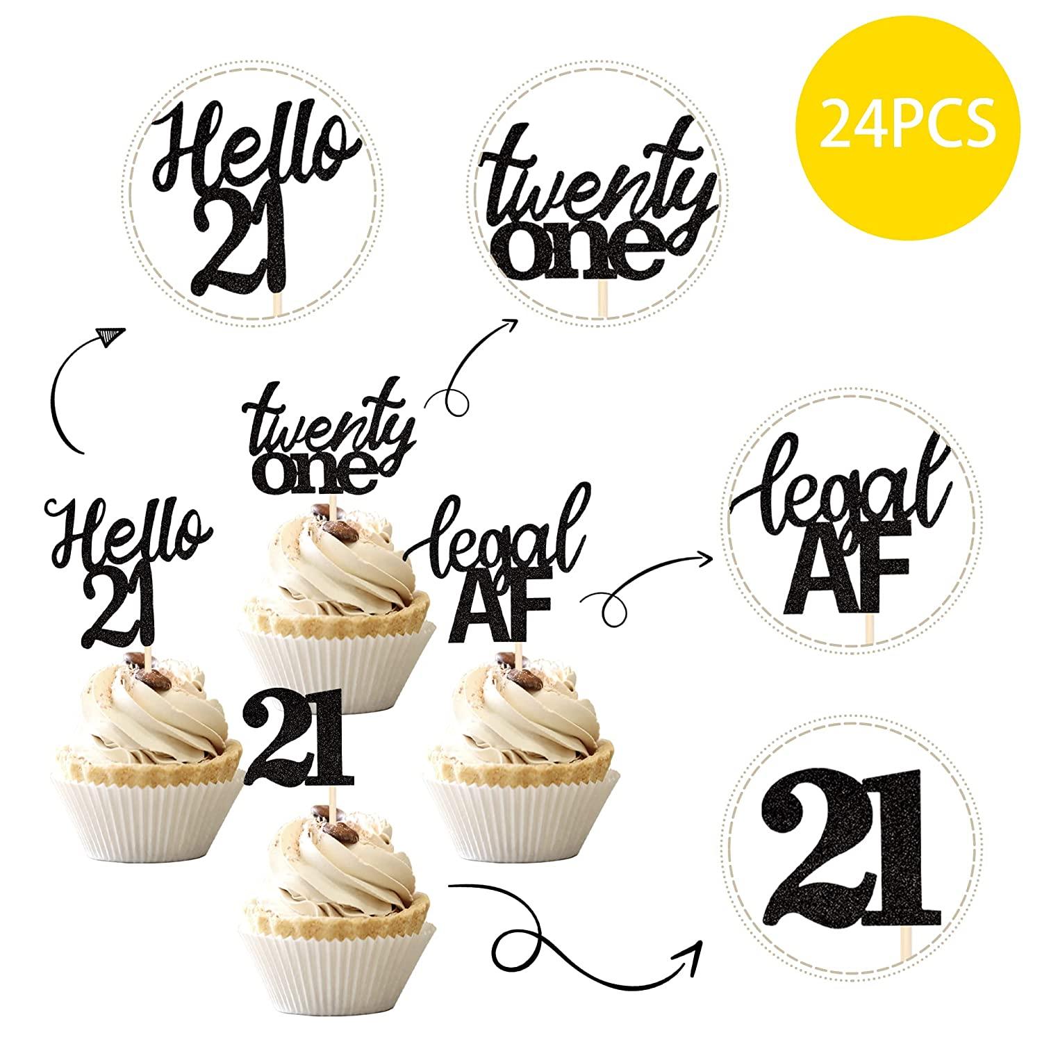 24 PCS 21st Birthday Cupcake Toppers legal Hello 21 Twenty One ...