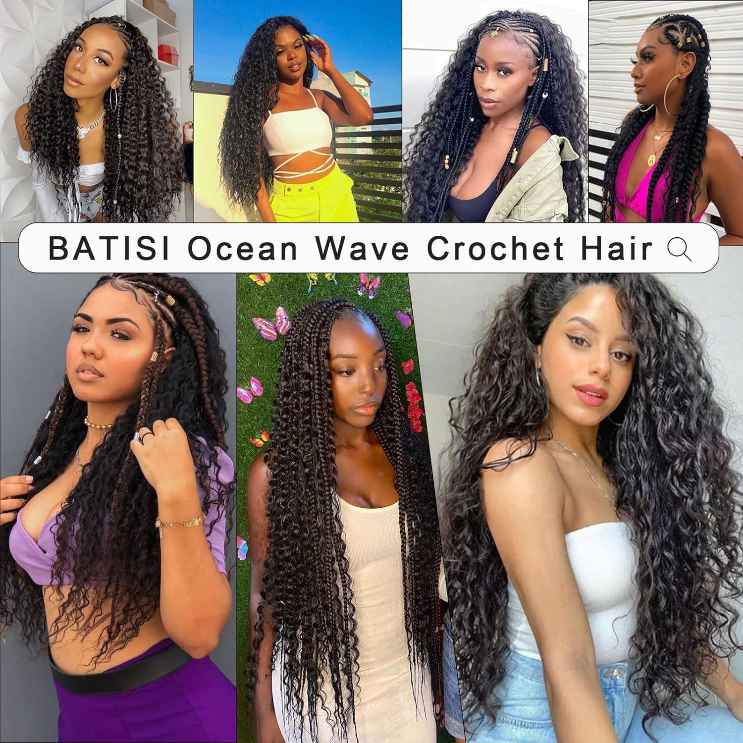 BATISI Ocean Wave Crochet Hair 30 Inch 1 Pack 1b Natural Black Deep Wave  Crochet Hair Wavy Braiding Hair Curly Crochet Hair For Black Women 30 Inch  (Pack of 1) #1b