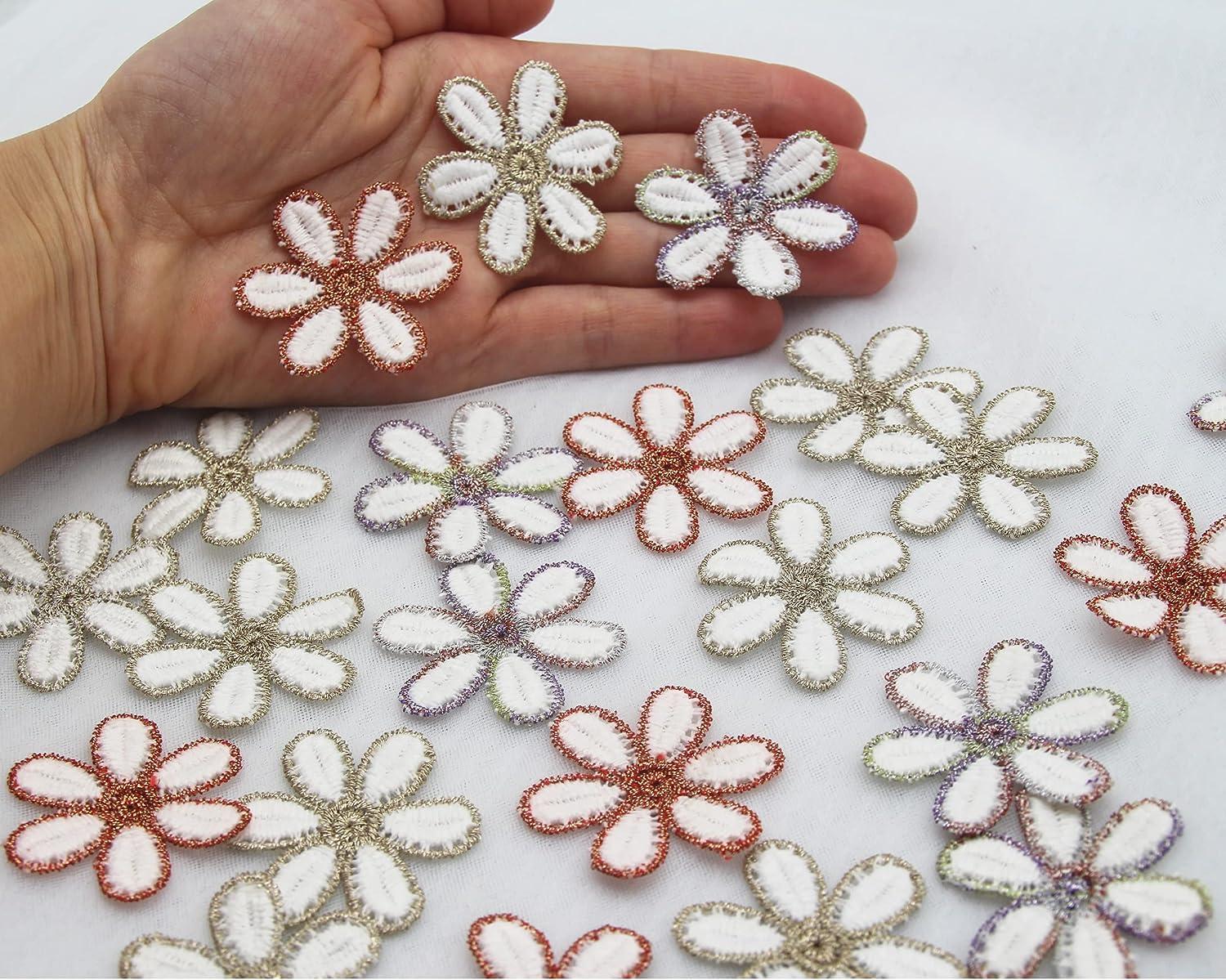 MEISFLY 64Pcs Flower Sew On Decorative Patches Crochet Floral Applique  Embellishments for Clothes, Bags, Arts Crafts DIY Decor, Hats, 16 Pcs/Color