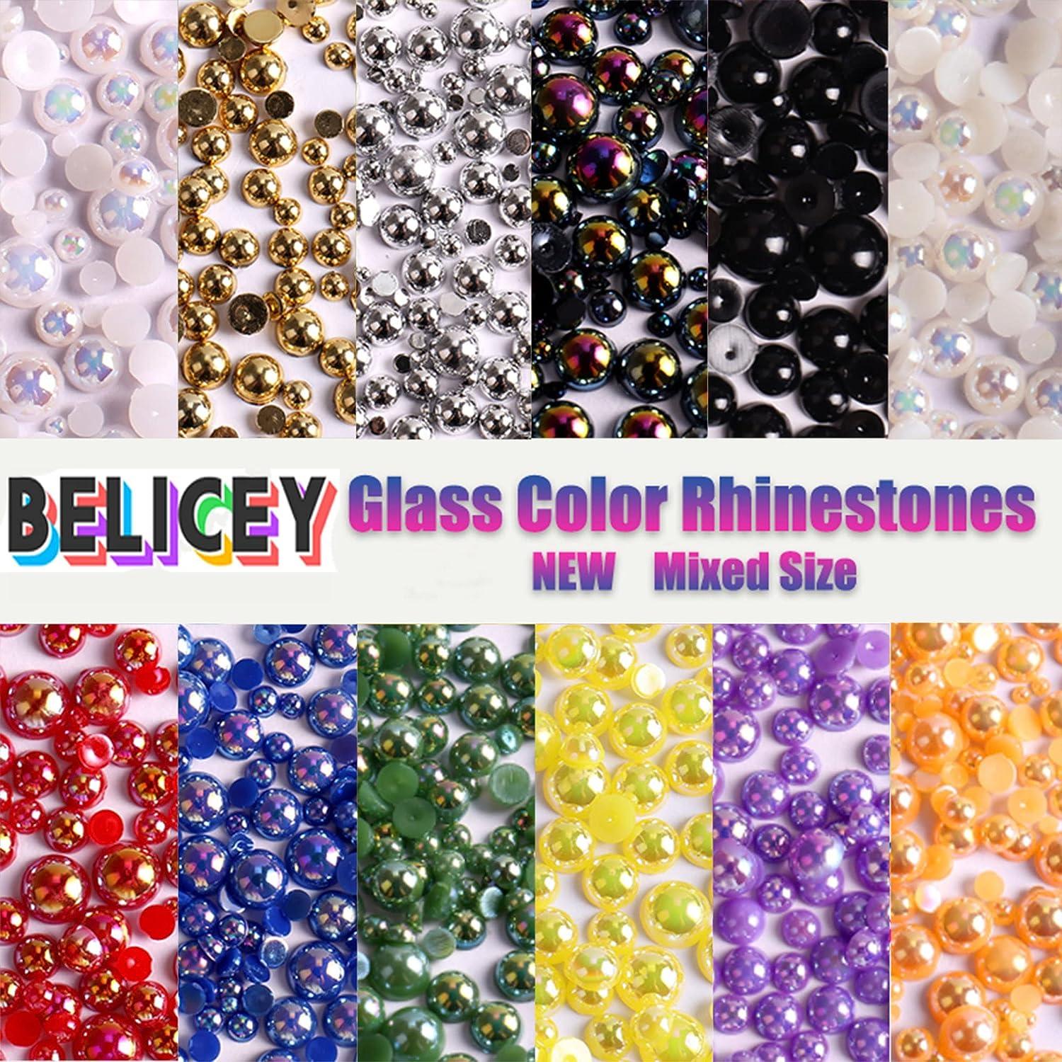 BELICEY 24000Pcs Rainbow Rhinestones for Nails Flatback Resin Crystal Nail  Rhinestones Round Beads Gems Multi Sizes Rhinestones 3D Nail Crystals for