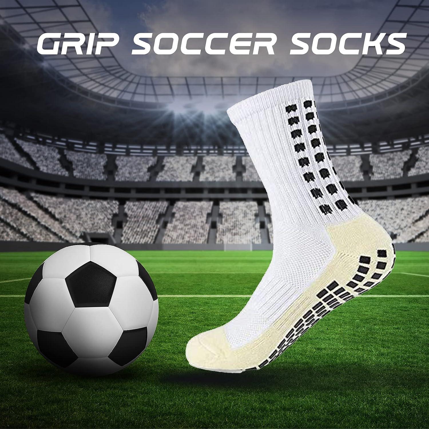 Men's Soccer Socks Anti Slip Non Slip Grip Pads for Football Basketball  Sports Grip Socks, 4 Pair (White)