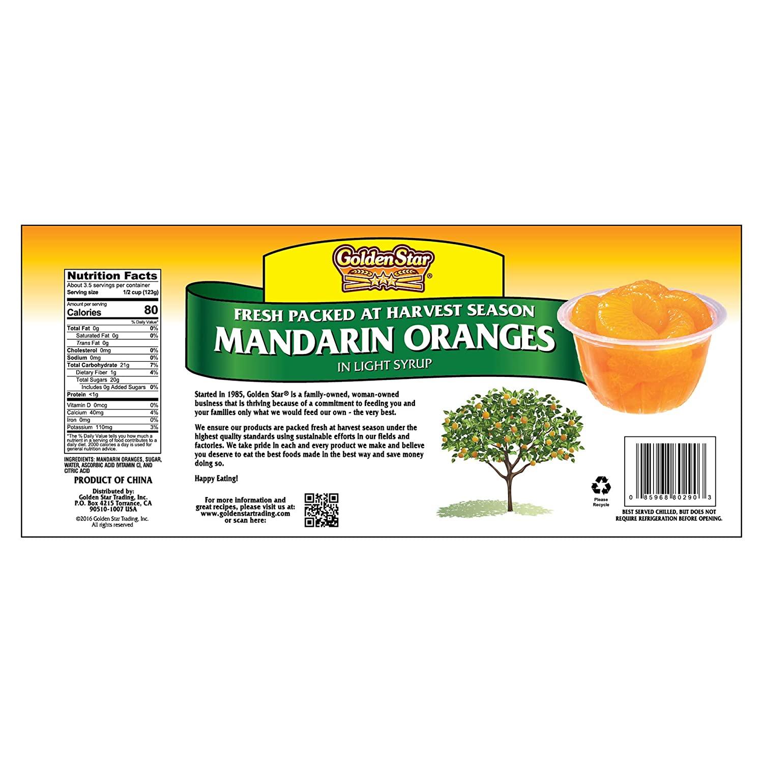 Golden Star Mandarin Oranges in Light Syrup, 4oz Cups, 20 Count
