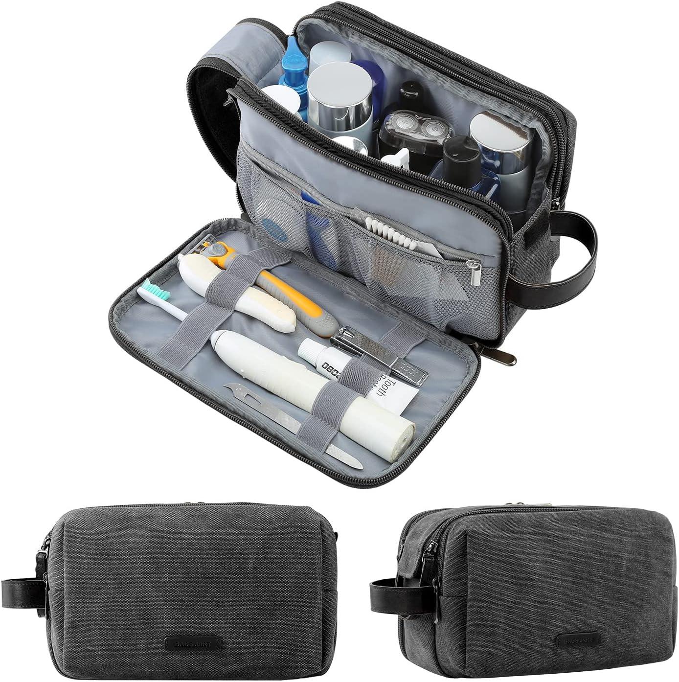 BAGSMART Toiletry Bag for Men, Canvas Travel Toiletry Organizer Dopp Kit  Water-resistant Shaving Bag for Toiletries Accessories,Black-Medium