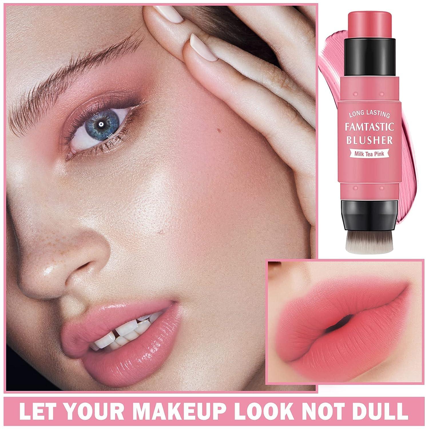 Cream Blush Stick with Brush Waterproof Blush Makeup Long Lasting 3 In 1  Cheek Blush & Lip Tint & Eye Shadow Makeup Stick Easy To Use Blends  Effortlessly Cream Blush Makeup for