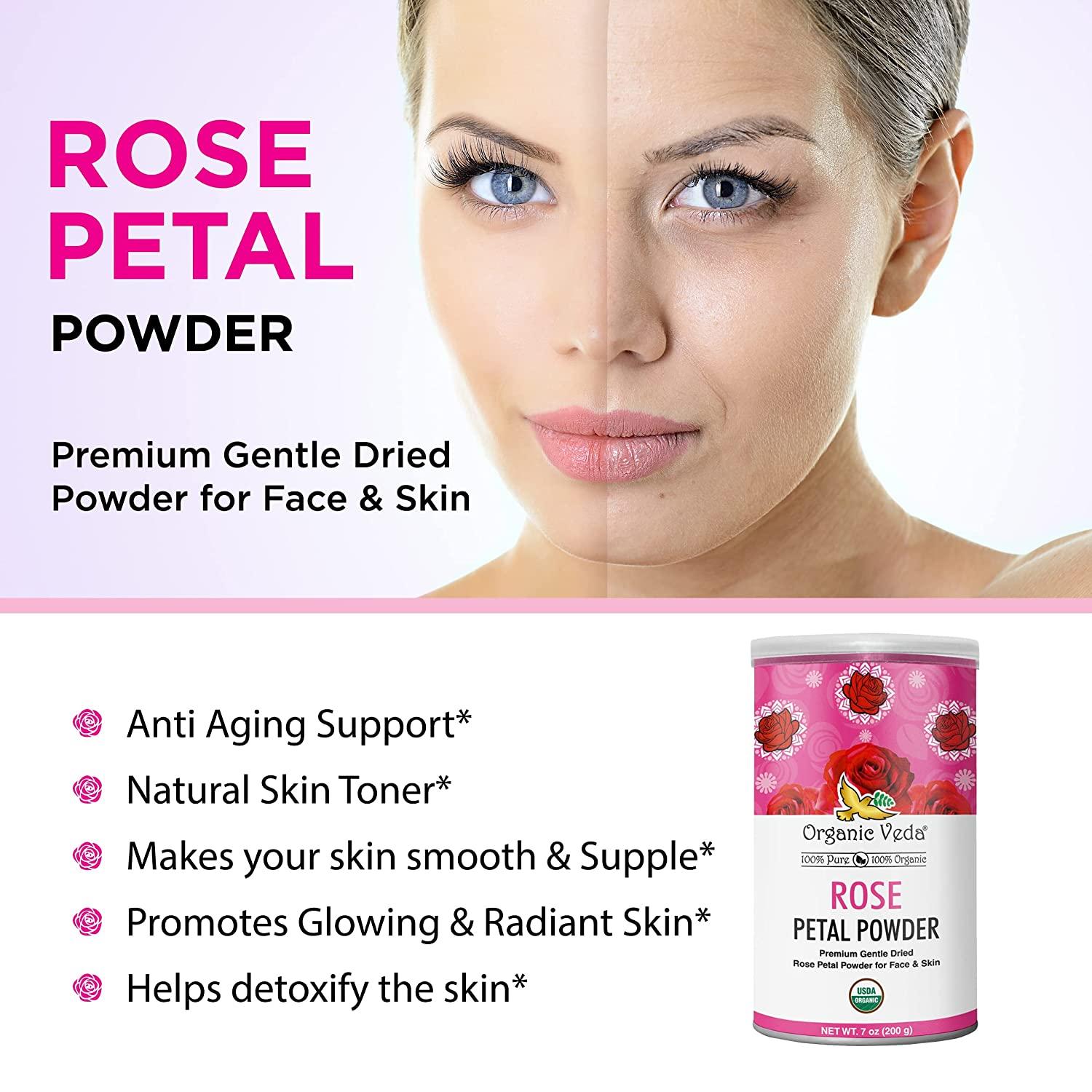 Organic Veda Edible Rose Petal Powder - Edible Rose Dusting Powder for  Cooking & Baking - Natural Powdered Organic Rose Petals for DIY Face Masks,  Skin & Hair Care Products - Vegan