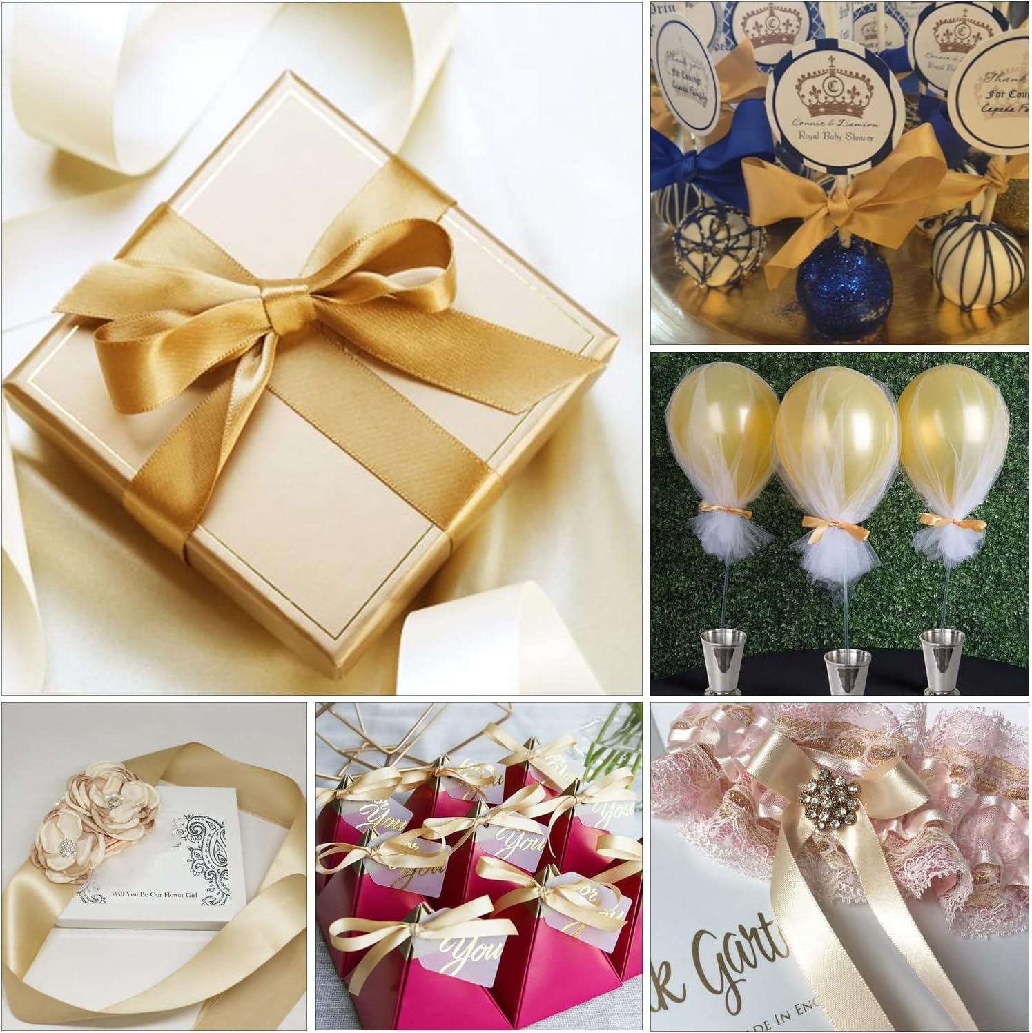 25 Yard Gold Silk Satin Ribbon Christmas Wedding Gift Wrapping Style  Decoration