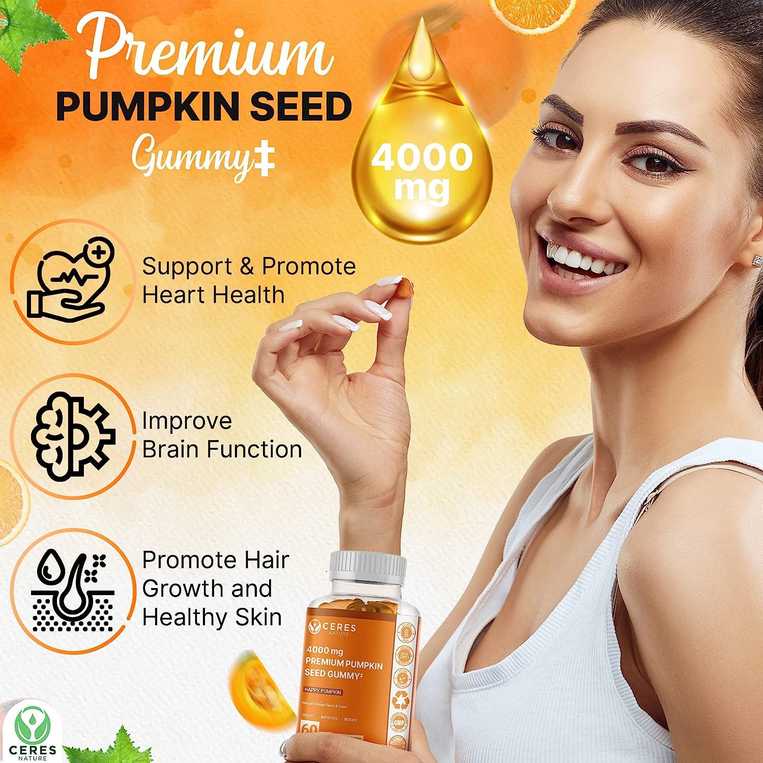 Pumpkin Seed Oil Gummies 4,000 mg for Hair Growth, Urinary Tract Support,  Bladder Control Supplement, Younger Looking Skin & Face, Rich in Omega 3,  Omega 6 & Essential Fatty Acids Sugar-Free!