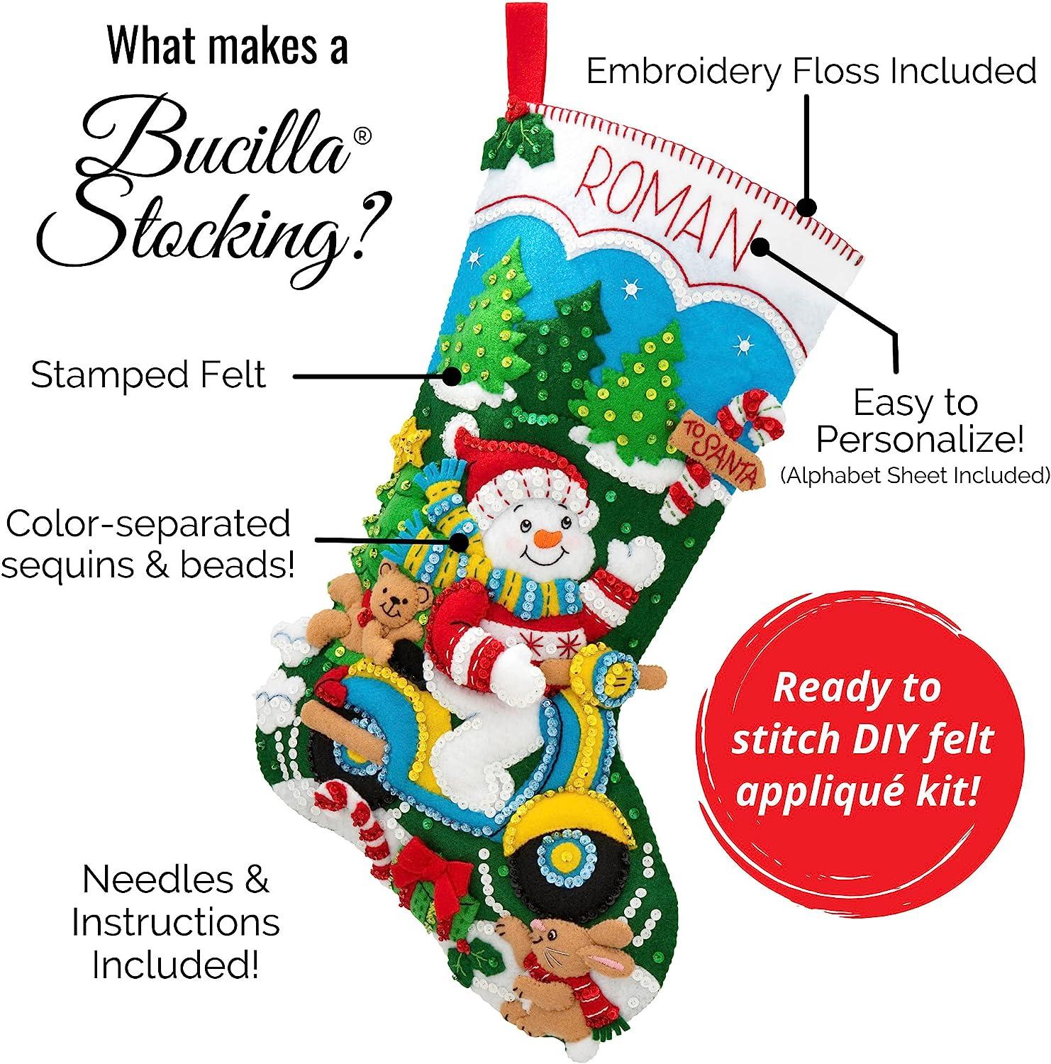 Bucilla 18-Inch Christmas Stocking Felt Applique Kit, Woodland Snowman