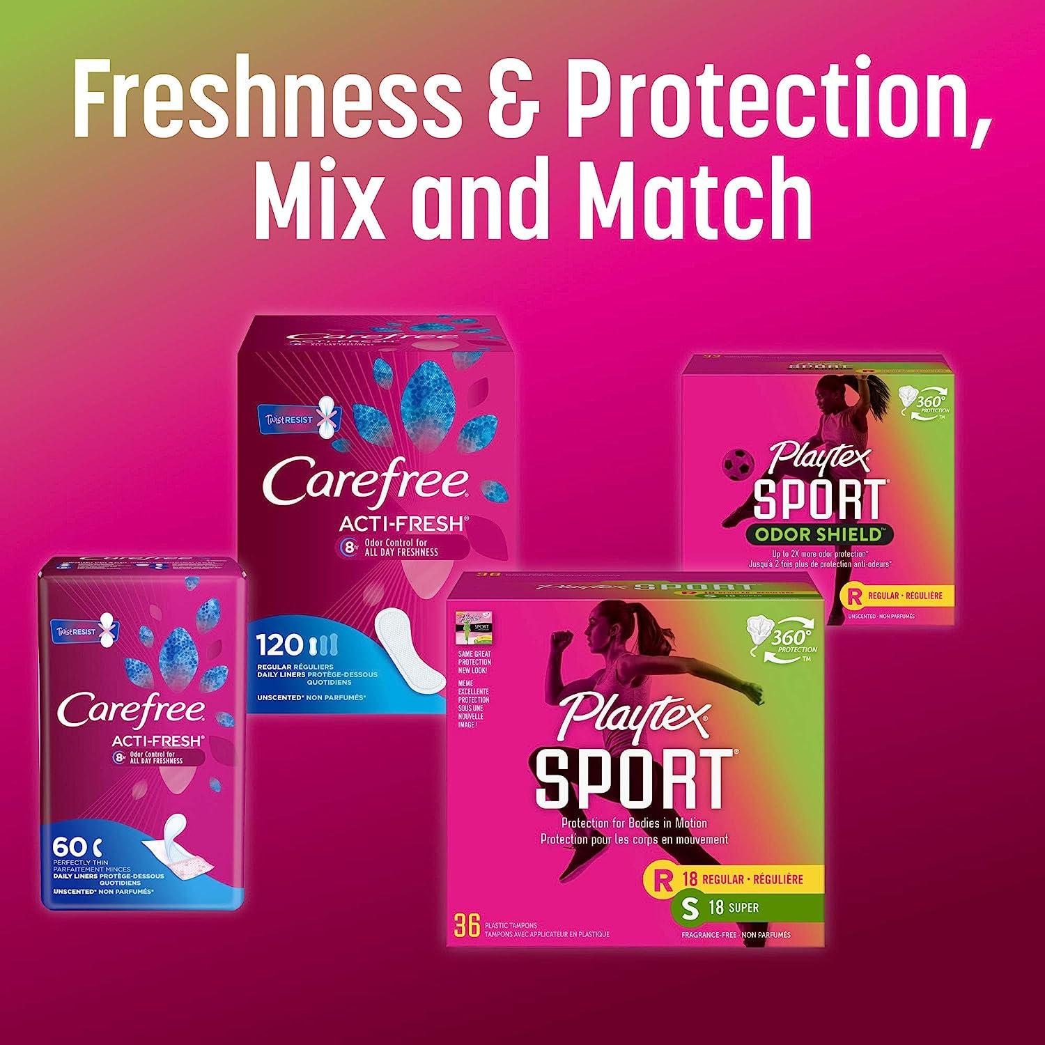 Playtex Sport Tampons, Multipack (18ct Regular/18ct Super Absorbency),  Fragrance-Free - 36ct