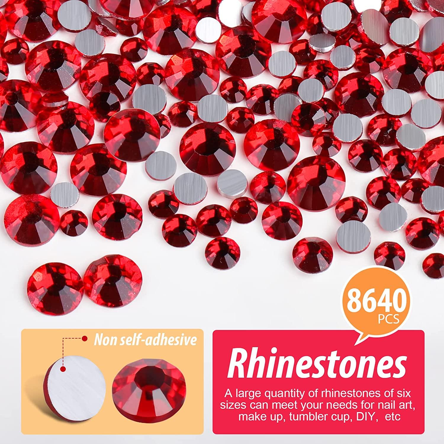 WOKOTO 2 Box Flat Back Red Nail Rhinestones And Crystals Ruby Rhinestones  For Nails Nail Gems Flatback Rhinestones Mutiple Shapes Big Nail  Rhinestones