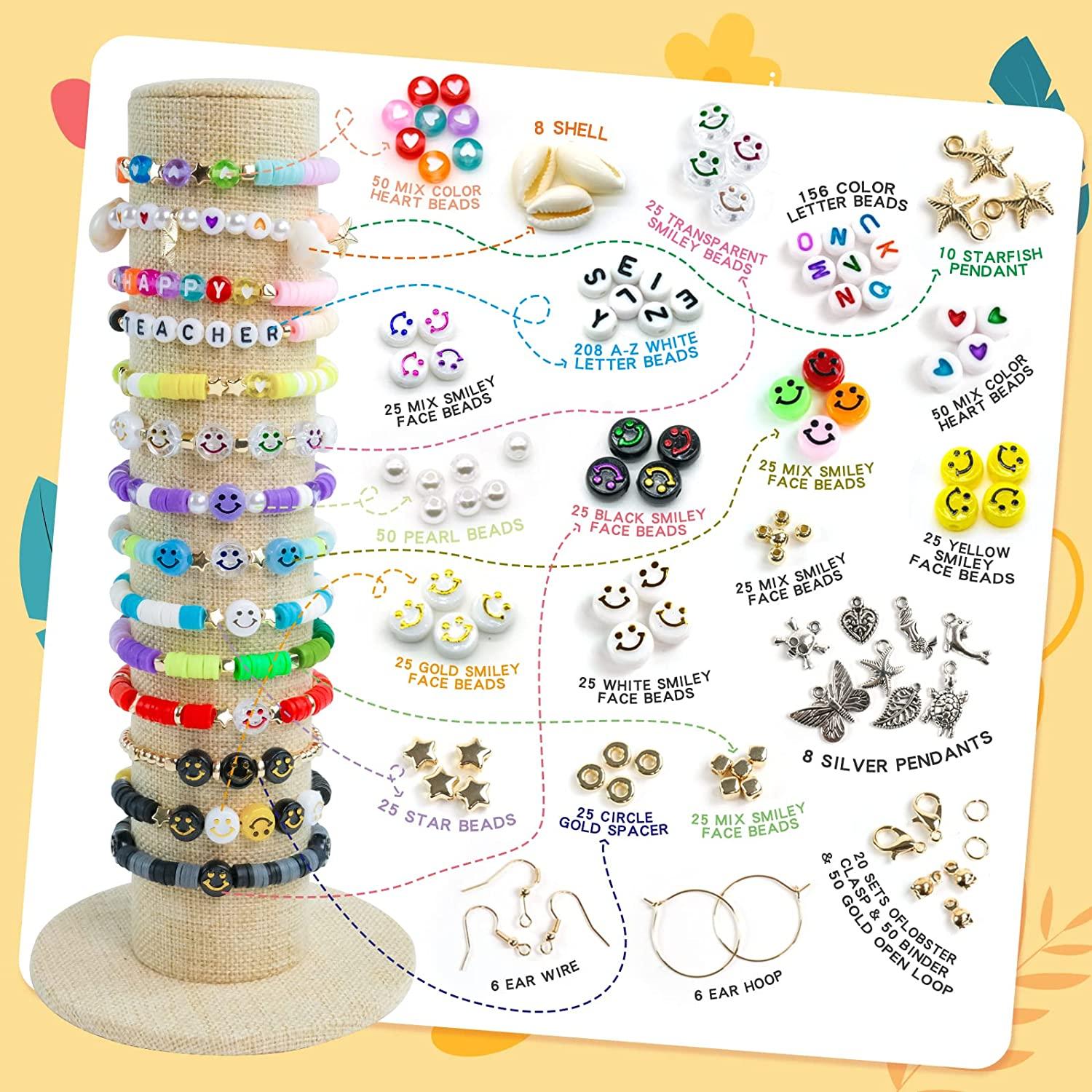 DIY Clay Beads Bracelet Kit Letter Bracelet Kit For Girls, Letter Beads  Black White Clay Beads Kit Pearl Golden Beads Kit For DIY Jewelry Making