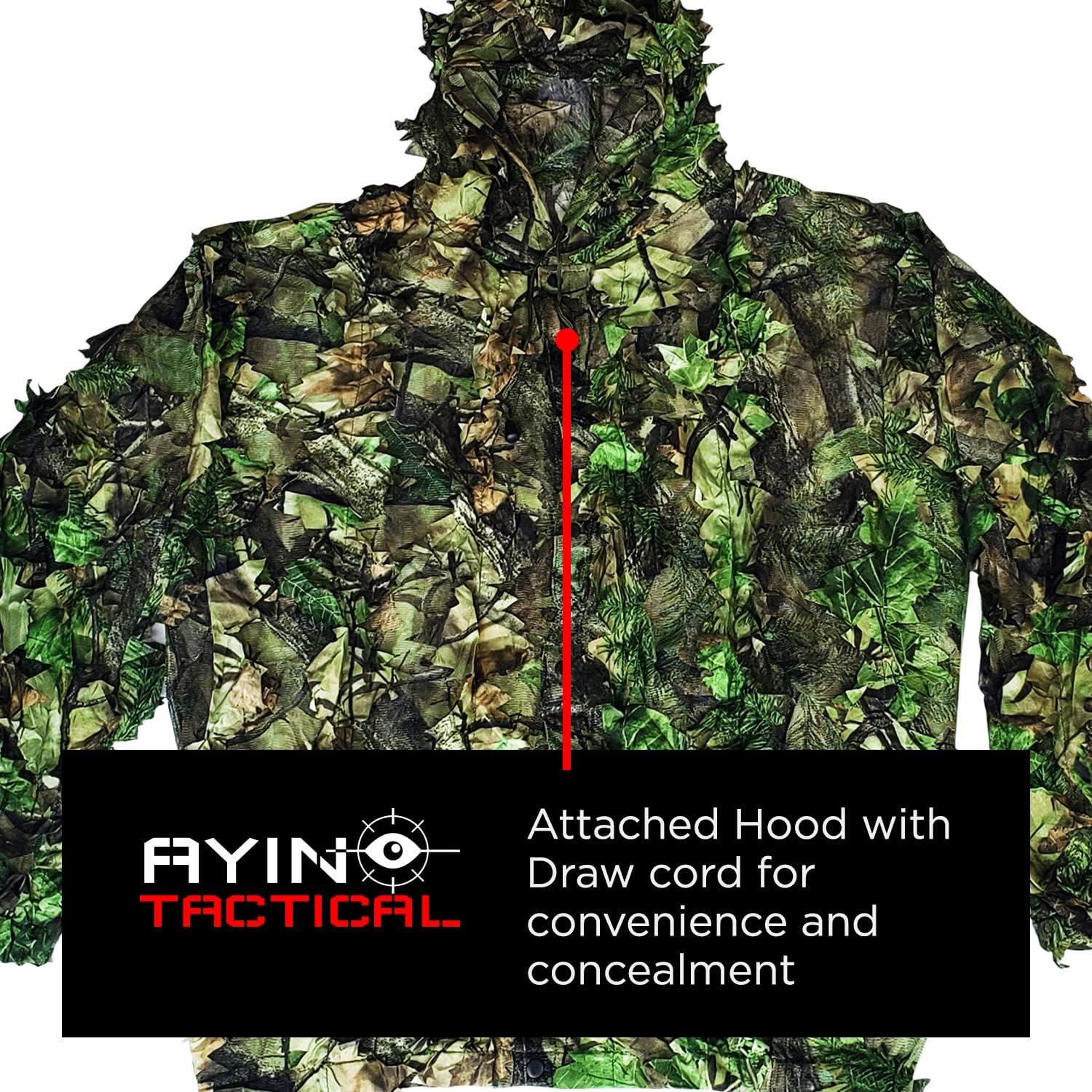AYIN Ghillie Suit for Men, Hunting Suits for Men, 3D Leaf Bush Gillie Suit  Camo for Turkey Hunting, Woodland Gilly Suits, Hooded Gillies for Men or  Youth Camo Hunting Suits 2XL/3XL Green