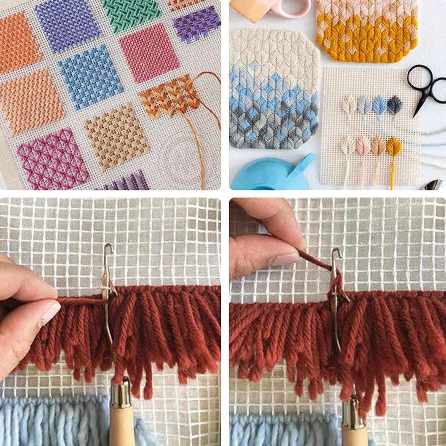  39.4 x 62 Inch Blank Rug Hooking Mesh Canvas Kit with Wooden  Bent Latch Hook Tool for Latch Hook Rug Tapestry Canvas for Kids Adults