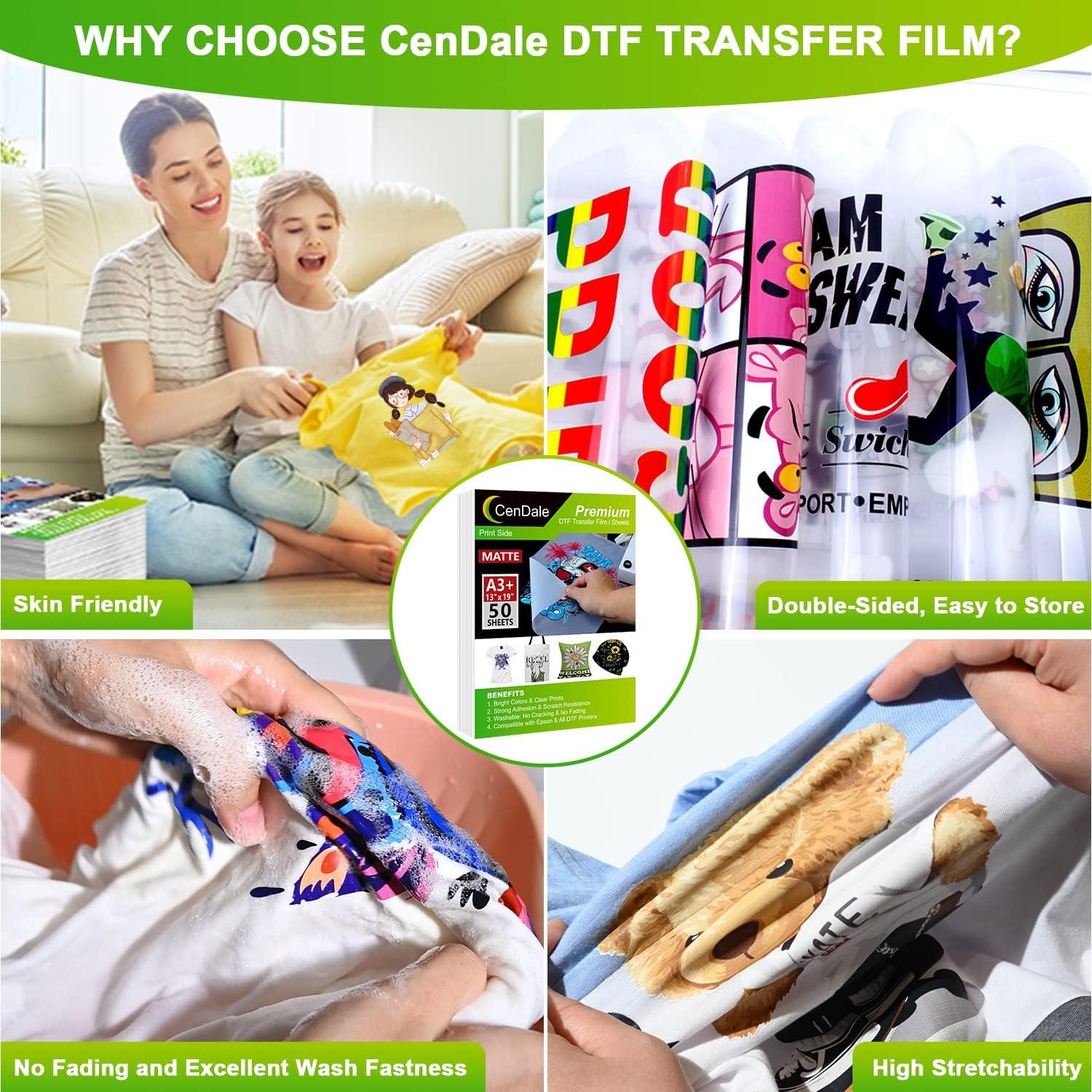 CenDale DTF Transfer Film - A3 (11.7 inch x 16.5 inch) 30 Sheets Double-Sided Matte Clear Pretreat Sheets- Pet Heat Transfer Paper for Dyi Direct
