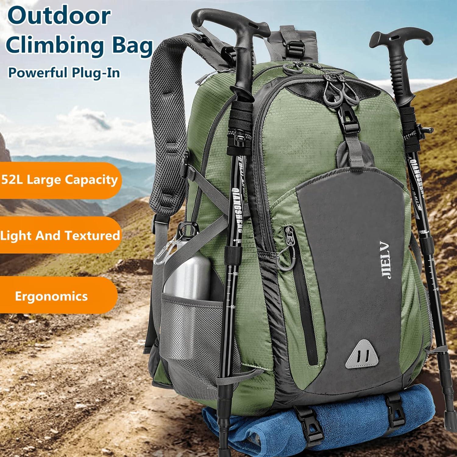 JIELV Hiking Backpack 45L Waterproof Camping Backpacks Daypack Lightweight  Outdoor Sport Travel for Men Women(Green)