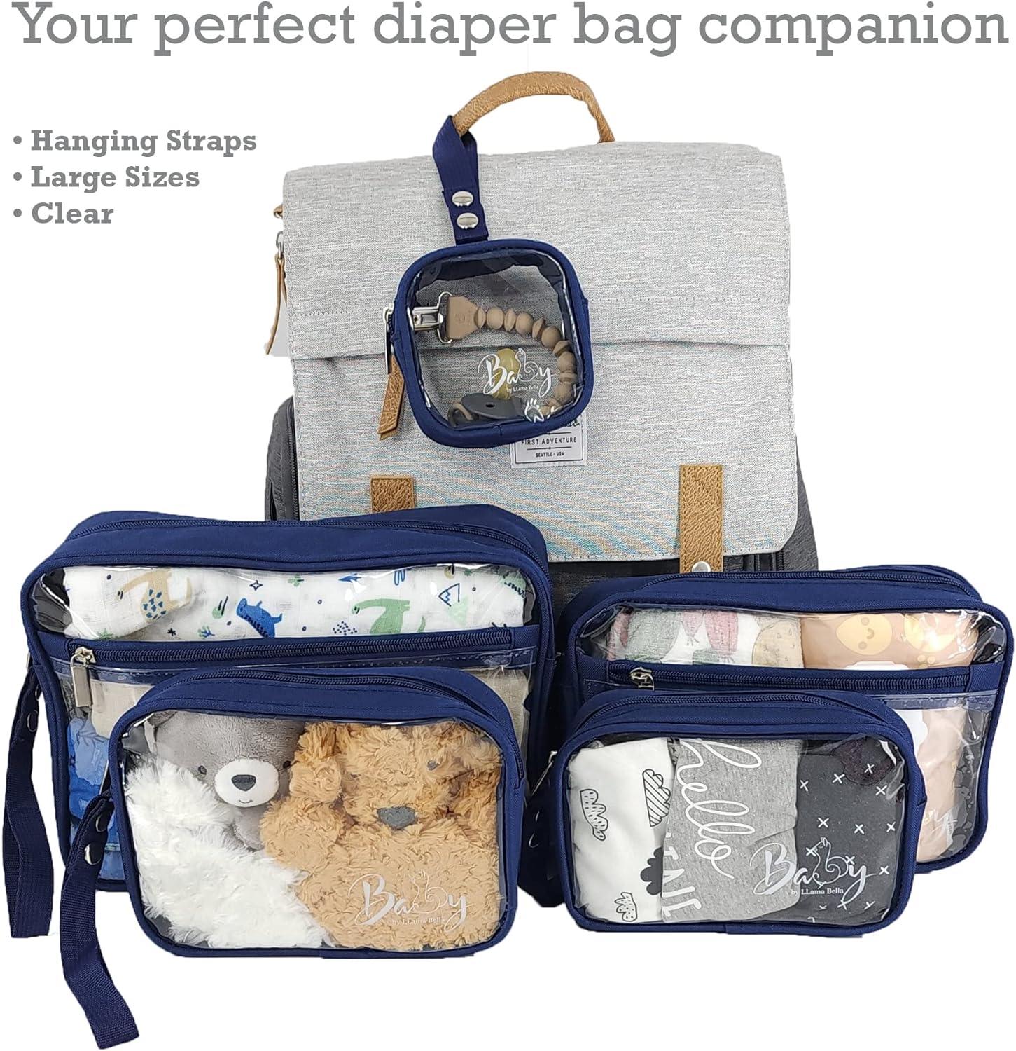 LLama Bella 5 Piece Diaper Bag Organizer Pouch Set, Clear with Zippers,  Straps and Pacifier Case - Nestable