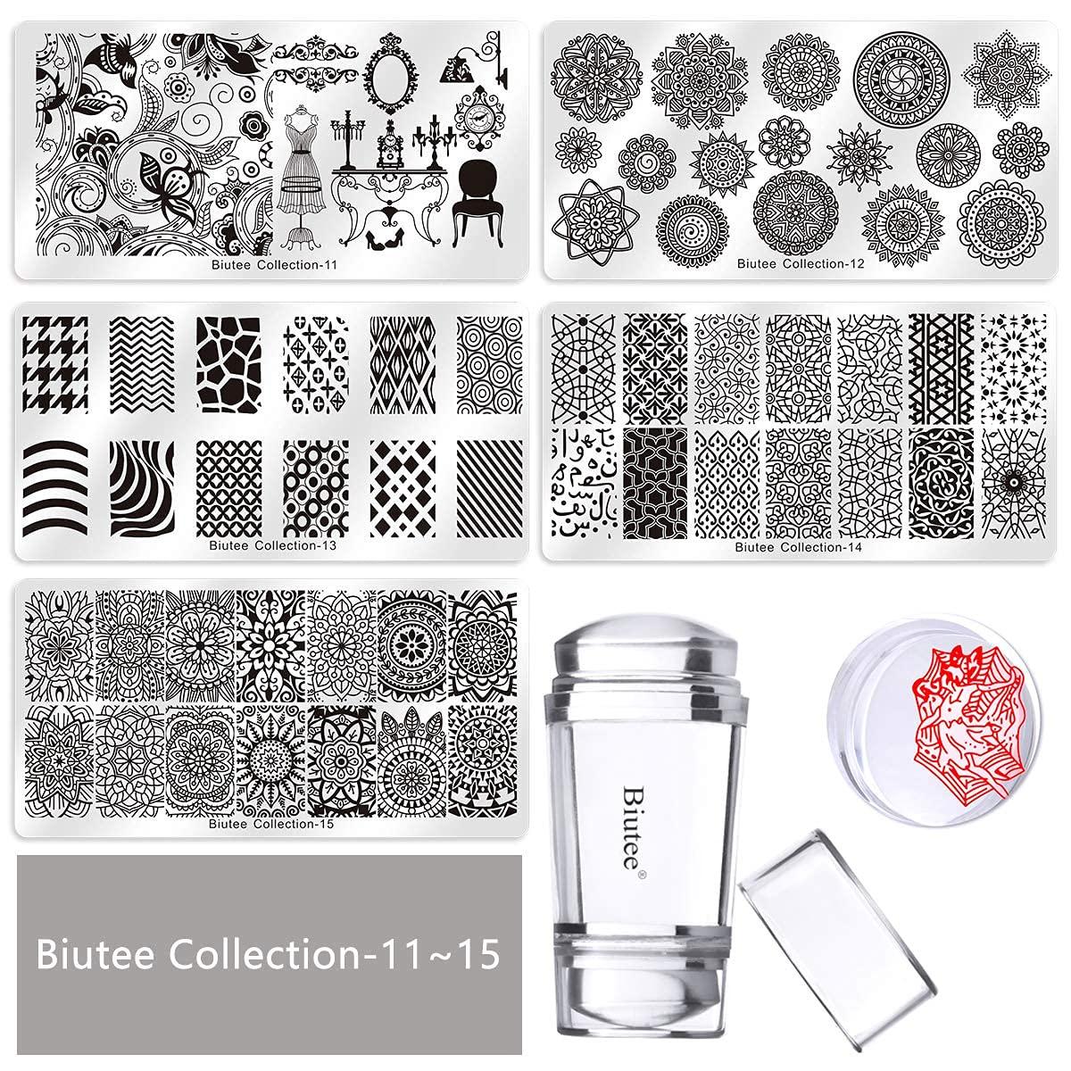 Biutee 36pcs Nail Stamper Set, 30pcs Nail Stamping Plates with Stamps,  Scrapers & Storage Bag Stainless Steel Nail Plate Template 