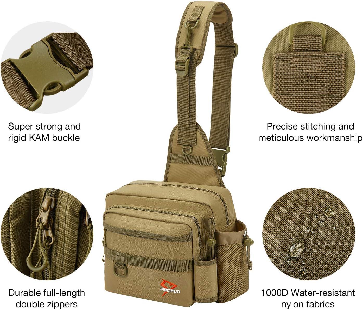 Piscifun Sling Fishing Tackle Bag, Outdoor Fishing Storage Pack, Water-Resistant Fishing Bag Cross Body Sling Bag Camouflage, Green