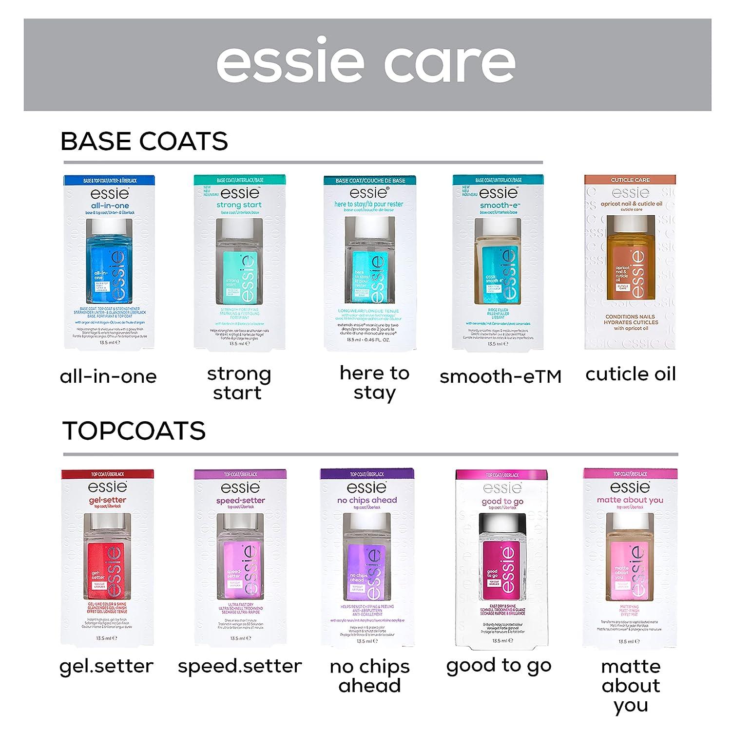 Base Care Oil Set essie Polish 1 Coat Salon-Quality Cuticle Nail Nail and Vegan 8-Free Top Starter Kit Essentials Includes Coat Mini