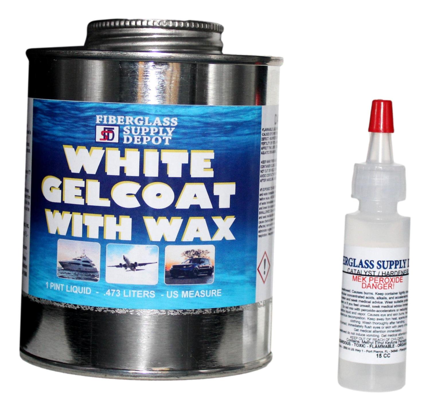 Fiberglass Supply Depot Inc. White Gelcoat NO Wax Interior or Exterior  Quart With 15cc Hardener MEKP 