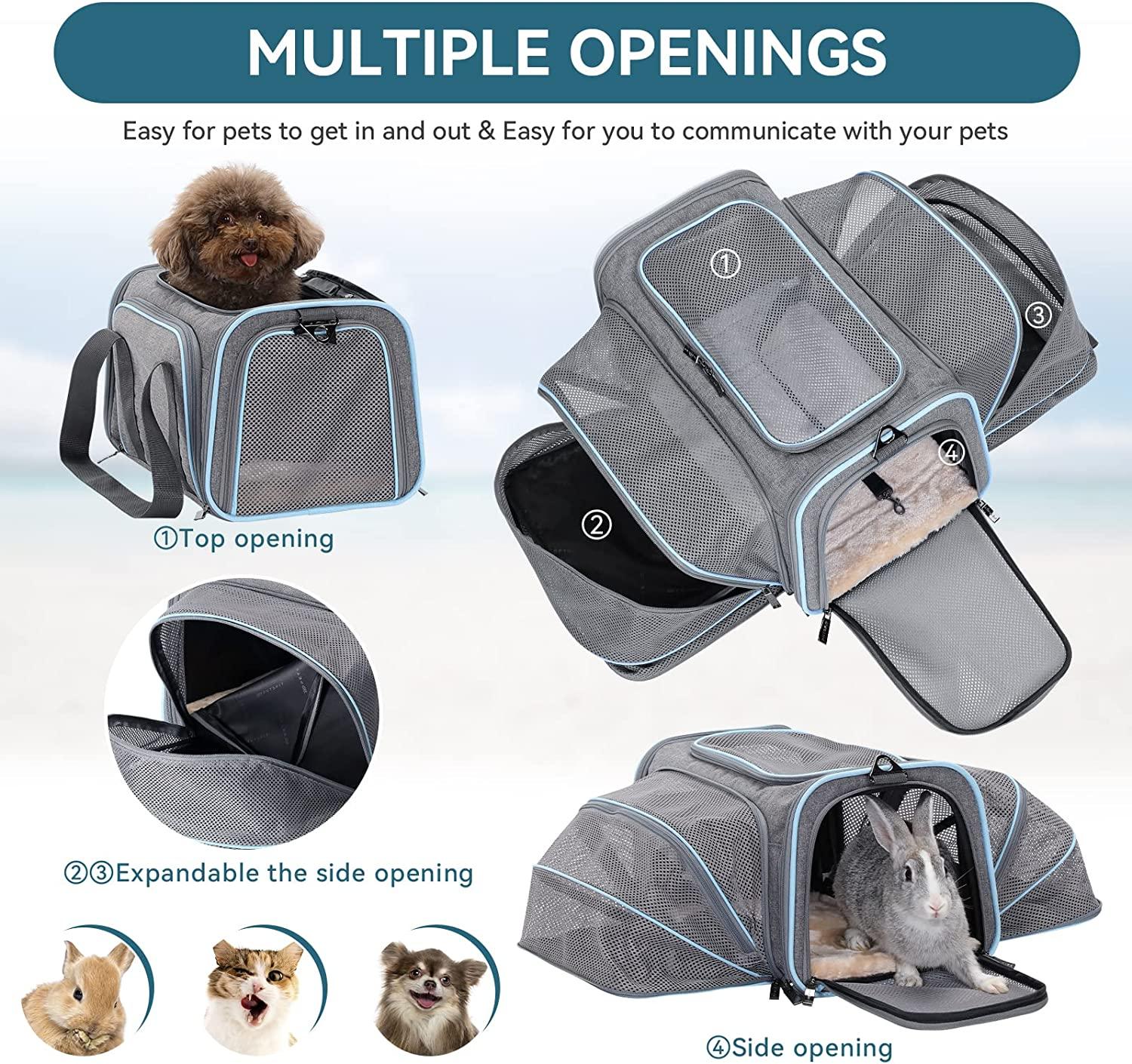 Petsfit Expandable Cat Carriers Airline Approved, 16x10x9 Small Dog  Carrier Soft-Sided Portable Washable Pet Travel Carrier with Two Extension  for