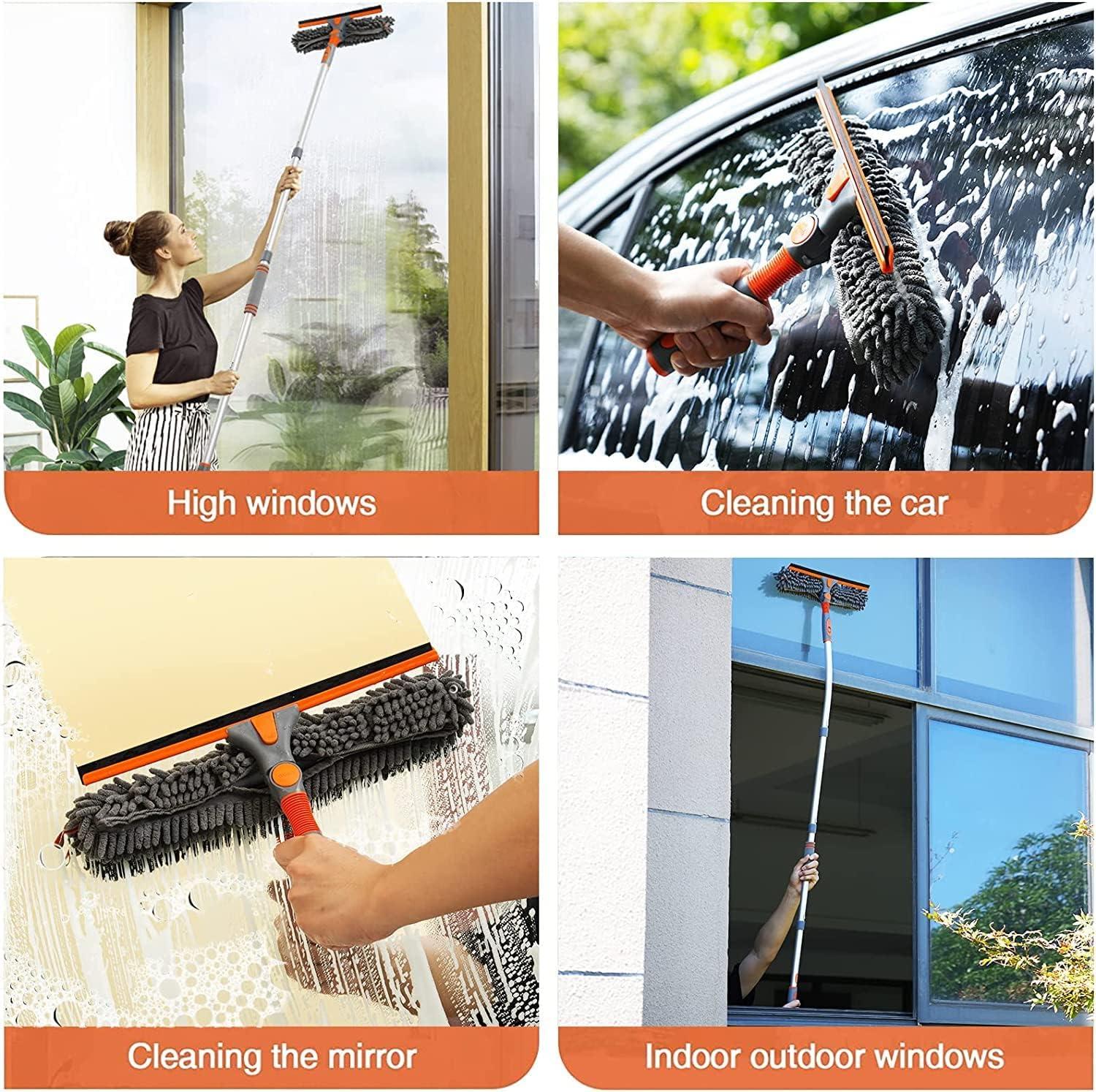 2 in 1 Window Cleaning Tool with Telescopic Handle for Car Indoor