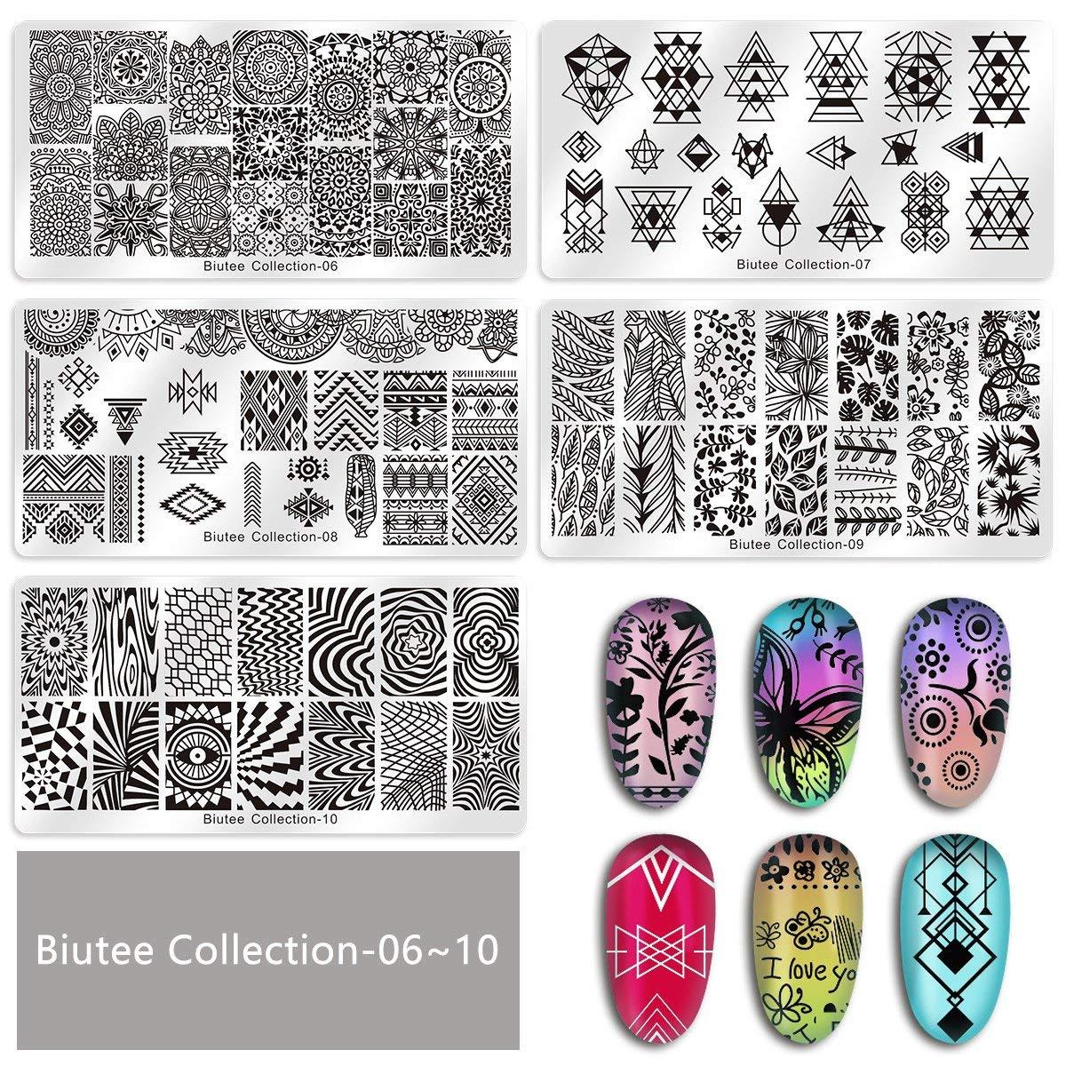 Biutee Nail Stamping Plates set 10 pcs Nail Art Stamper Scraper Gift Box  Nail Stamp Template Kit Lace Flower Butterfly Star Design Nail Image Plate