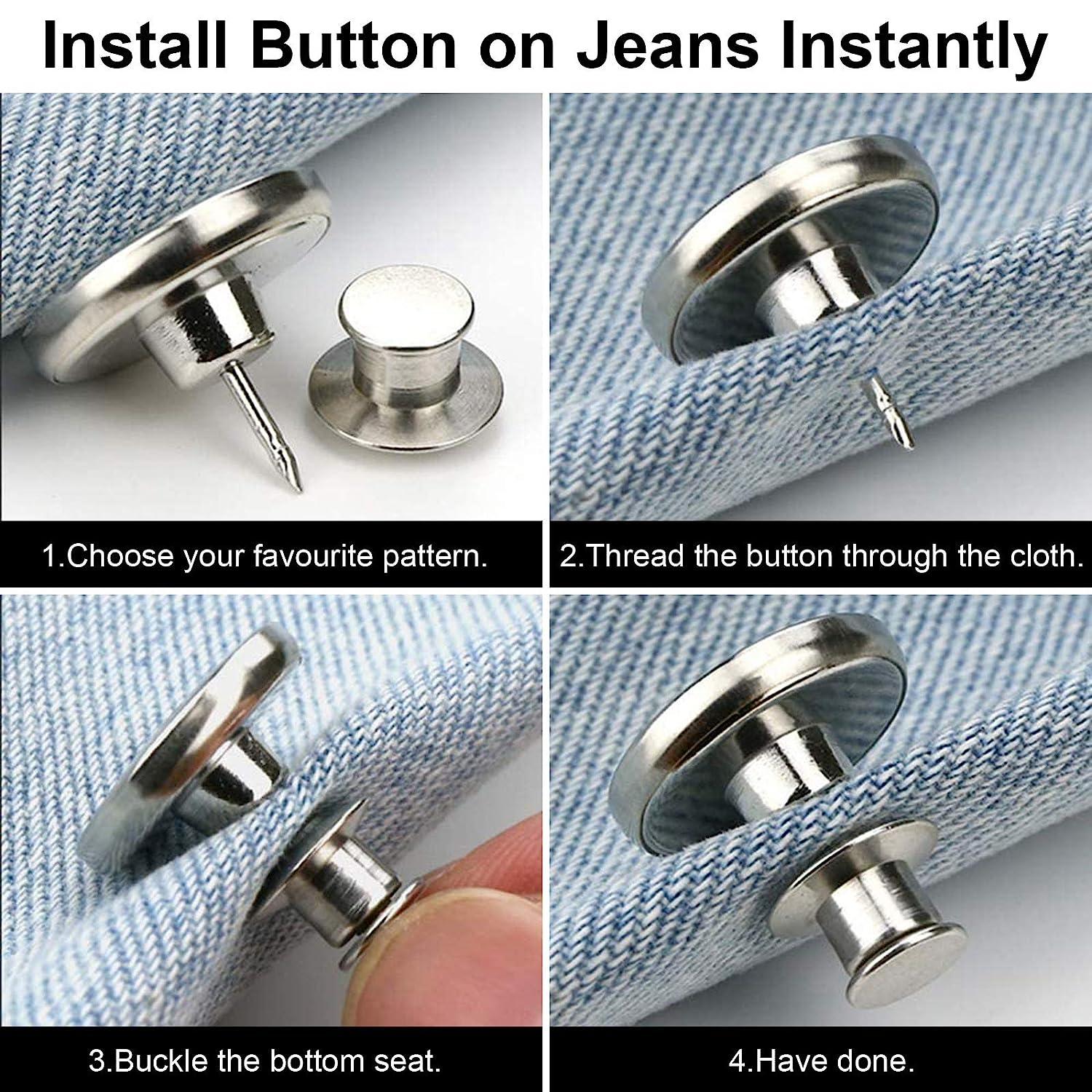 Button Pins for Jeans, TOOVREN 8 Set Replacement Jean Button, No Sew and No  Tools Instant