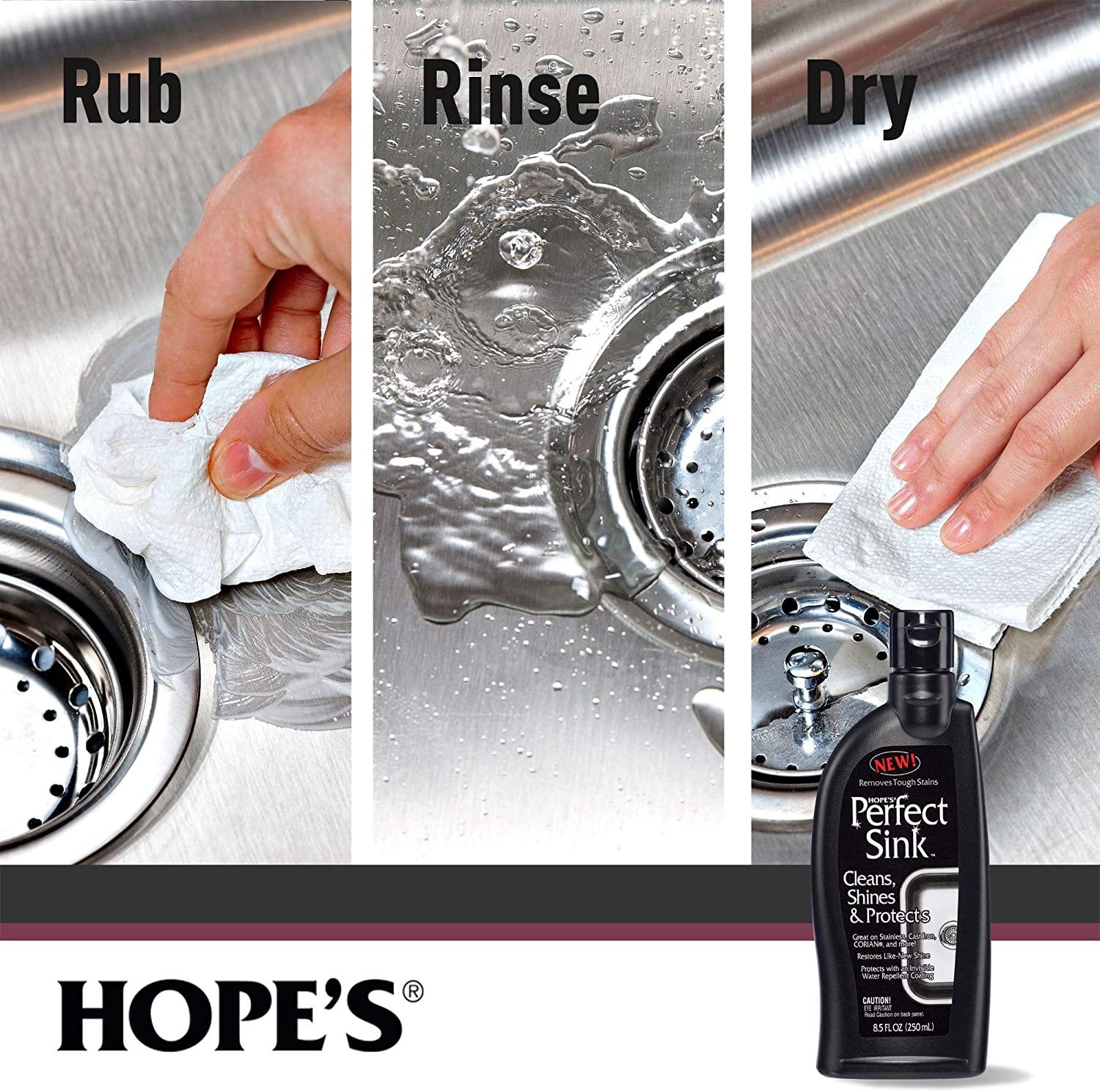 Hope's Perfect Sink Cleaner and Polish, Restorative, Water-Repellant,  Removes Stains, Ideal for Brushed Stainless Steel, Cast Iron, Porcelain,  Corian