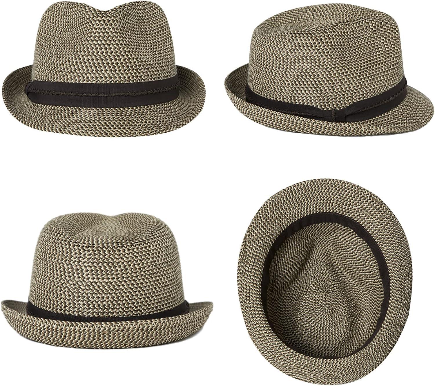 Fancet Mens Straw Panama Fedora Packable Sun Summer Beach Hat