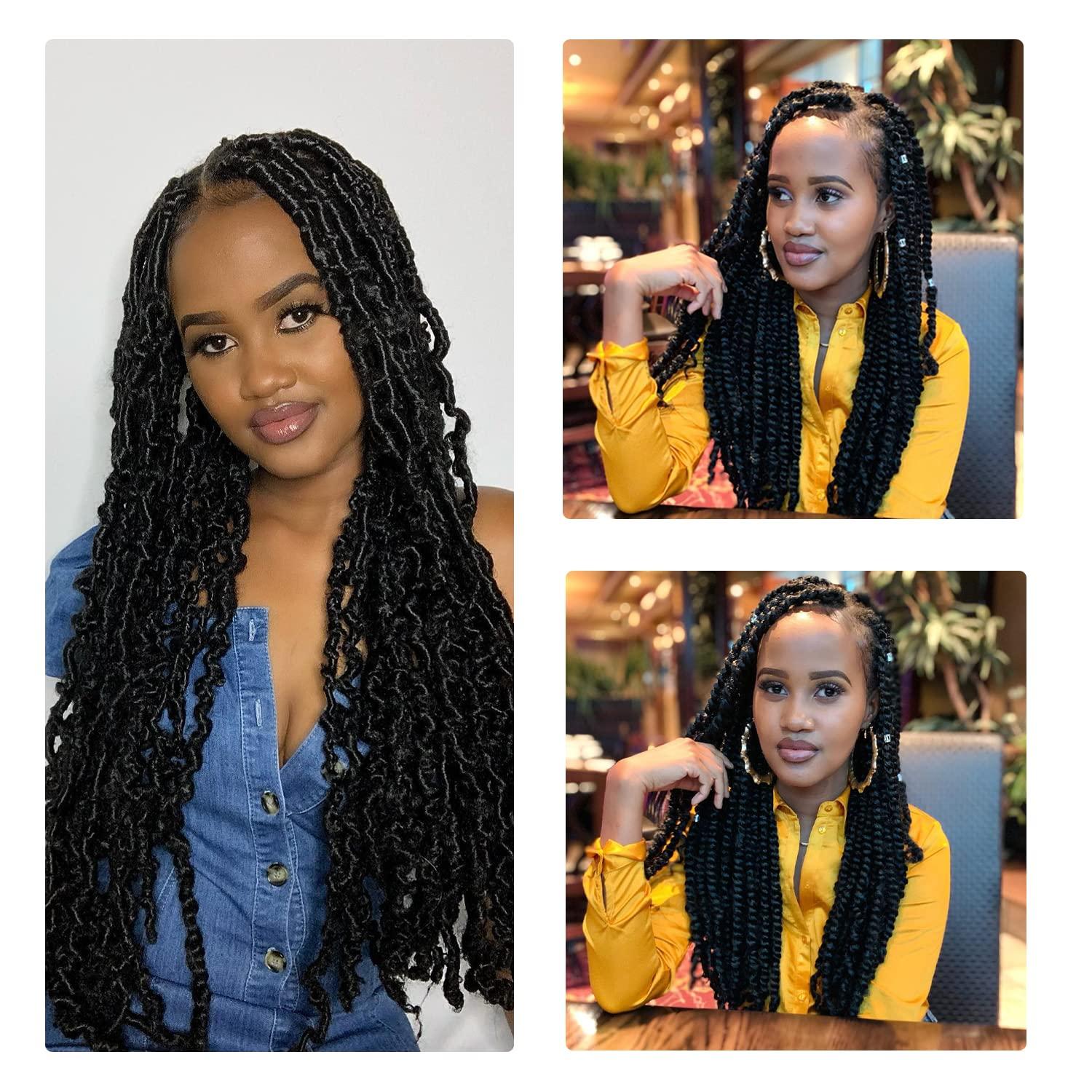 Fauxlocs with Brazilian Wool styled by HAIRXETERA.  Coiling natural hair,  Bob braids hairstyles, Braided hairstyles