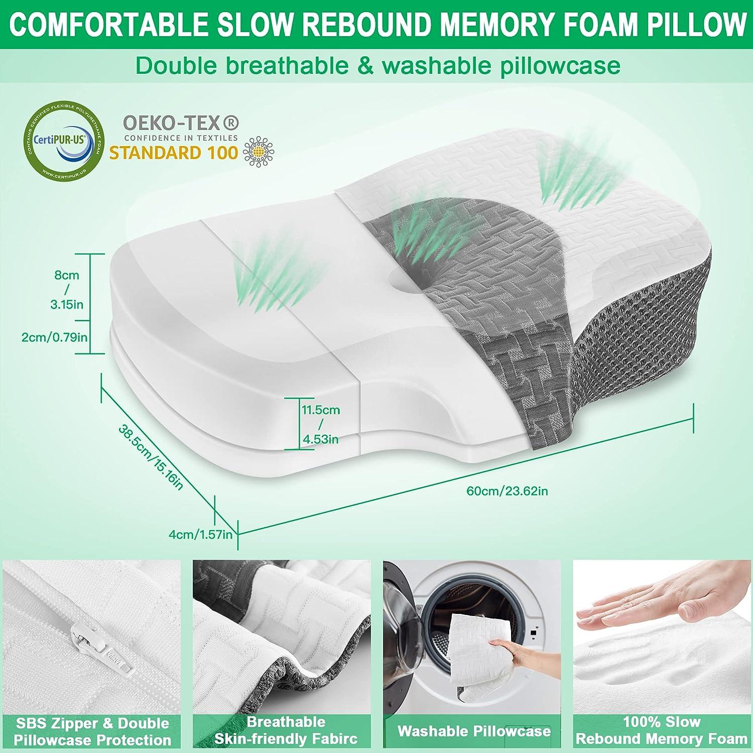 Elviros Side Sleepers Deep Sleep Cervical Memory Foam Pillow Blue Green / Queen / Firm